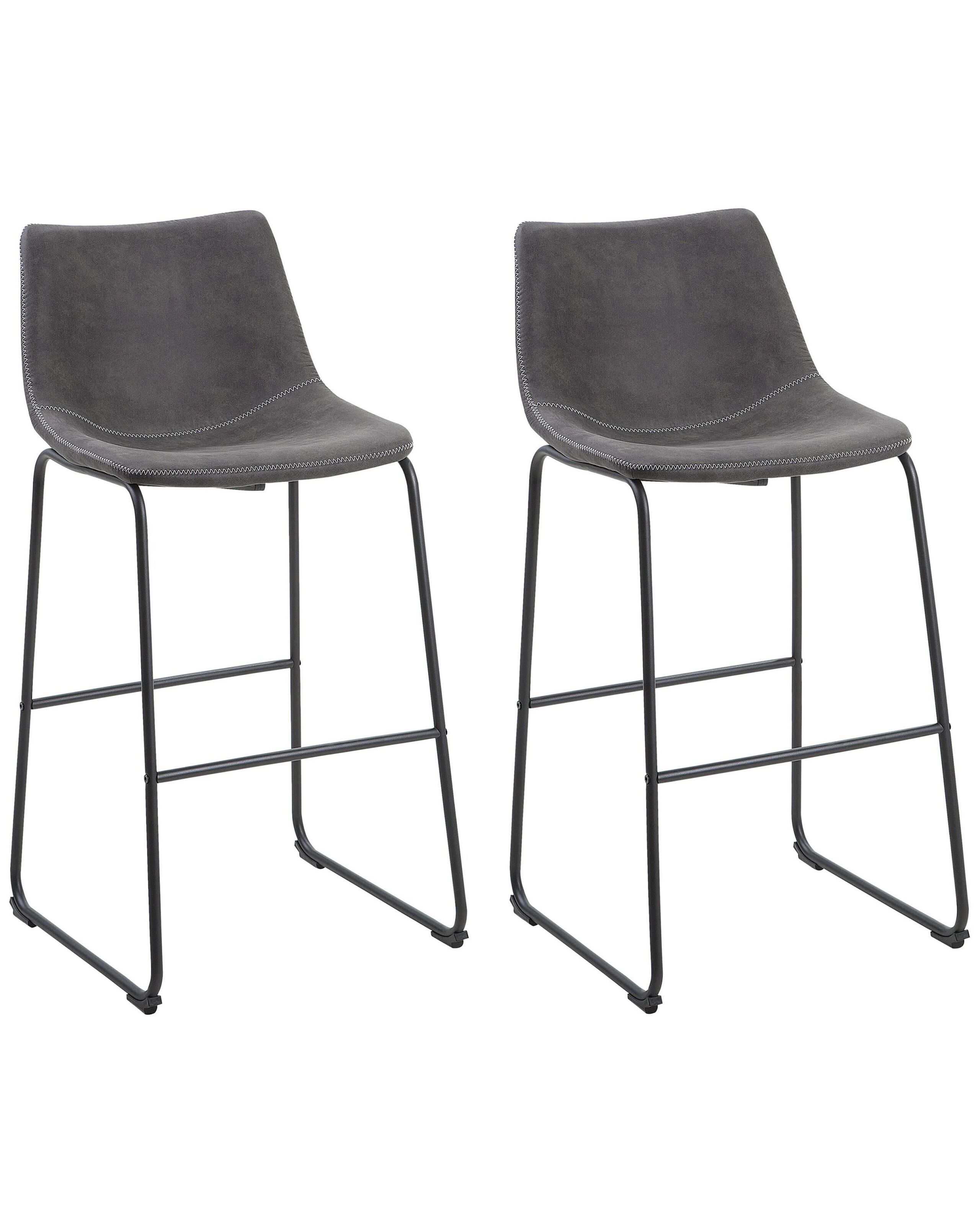 Set of 2 Fabric Bar Chairs Grey FRANKS - Gemini Interiors