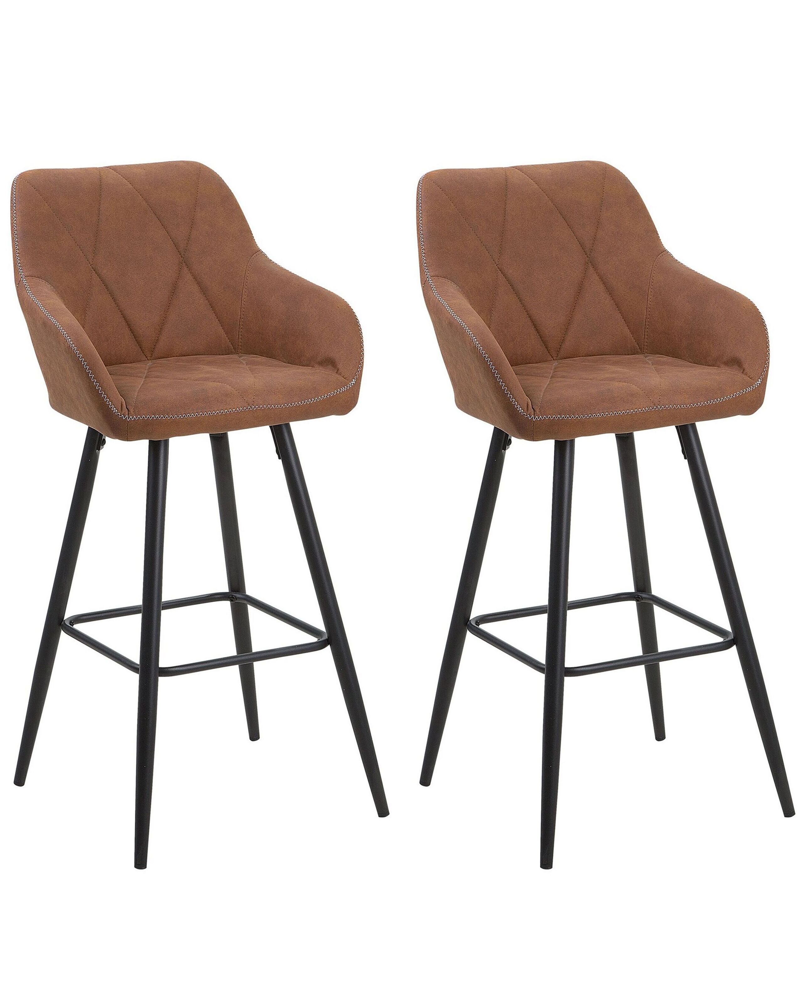 Set of 2 Fabric Bar Chairs Brown DARIEN - Gemini Interiors