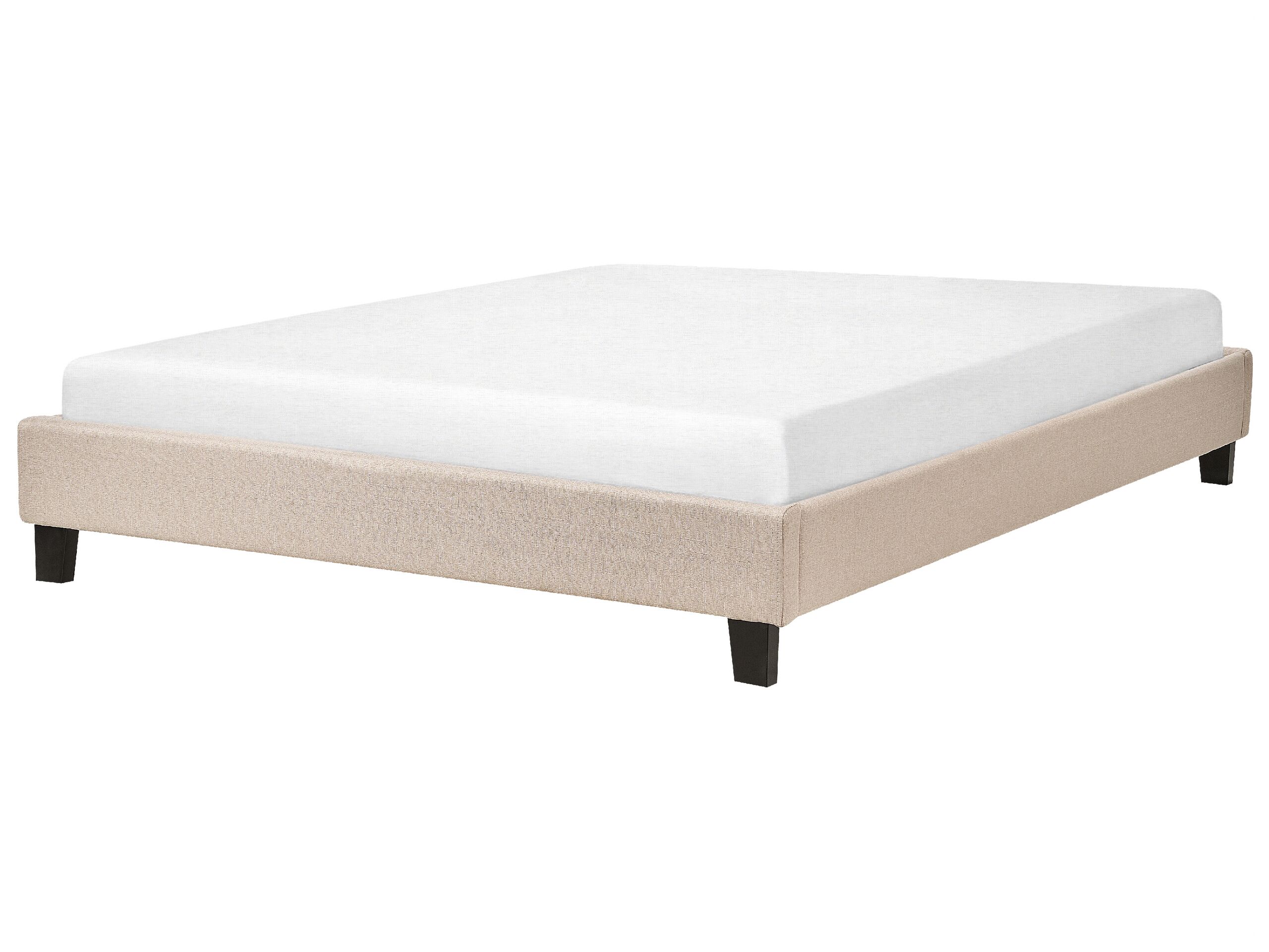Fabric EU Double Size Bed Beige ROANNE - Gemini Interiors