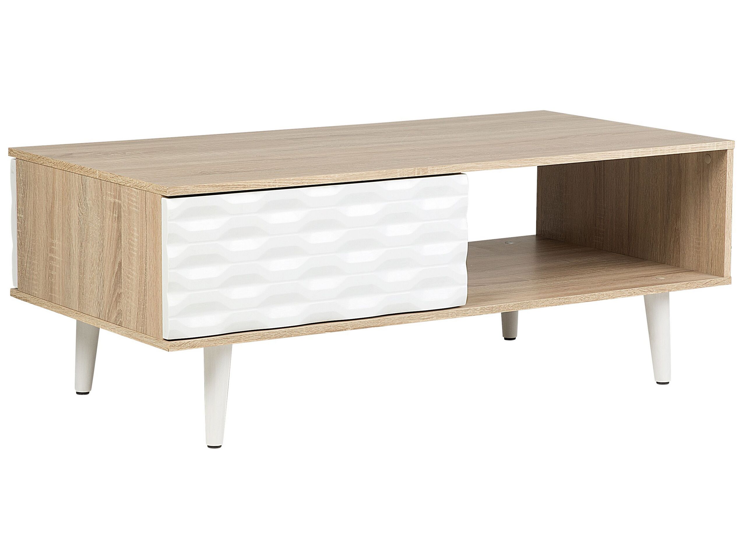 Coffee Table with Drawer White and Light Wood SWANSEA - Gemini Interiors