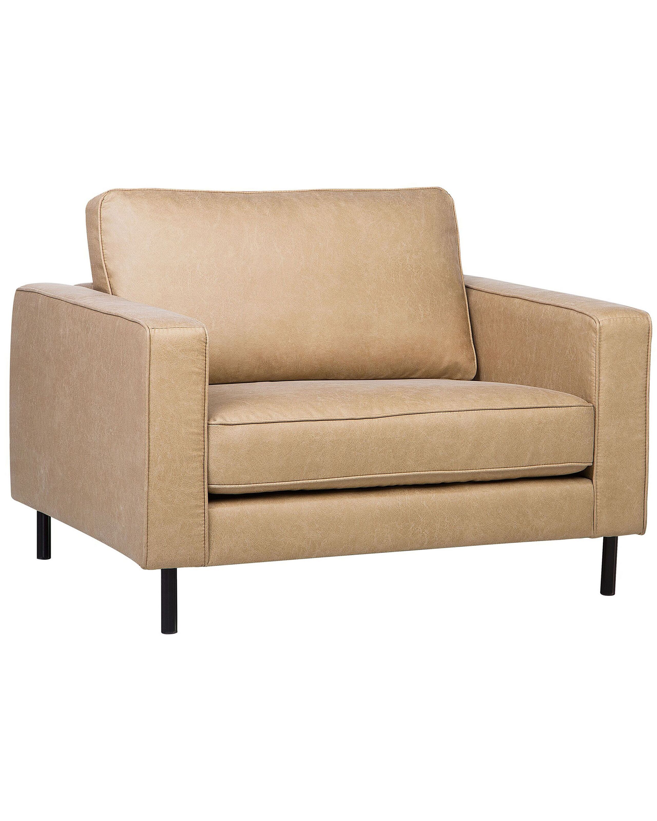 Faux Leather Armchair Beige SAVALEN - Gemini Interiors