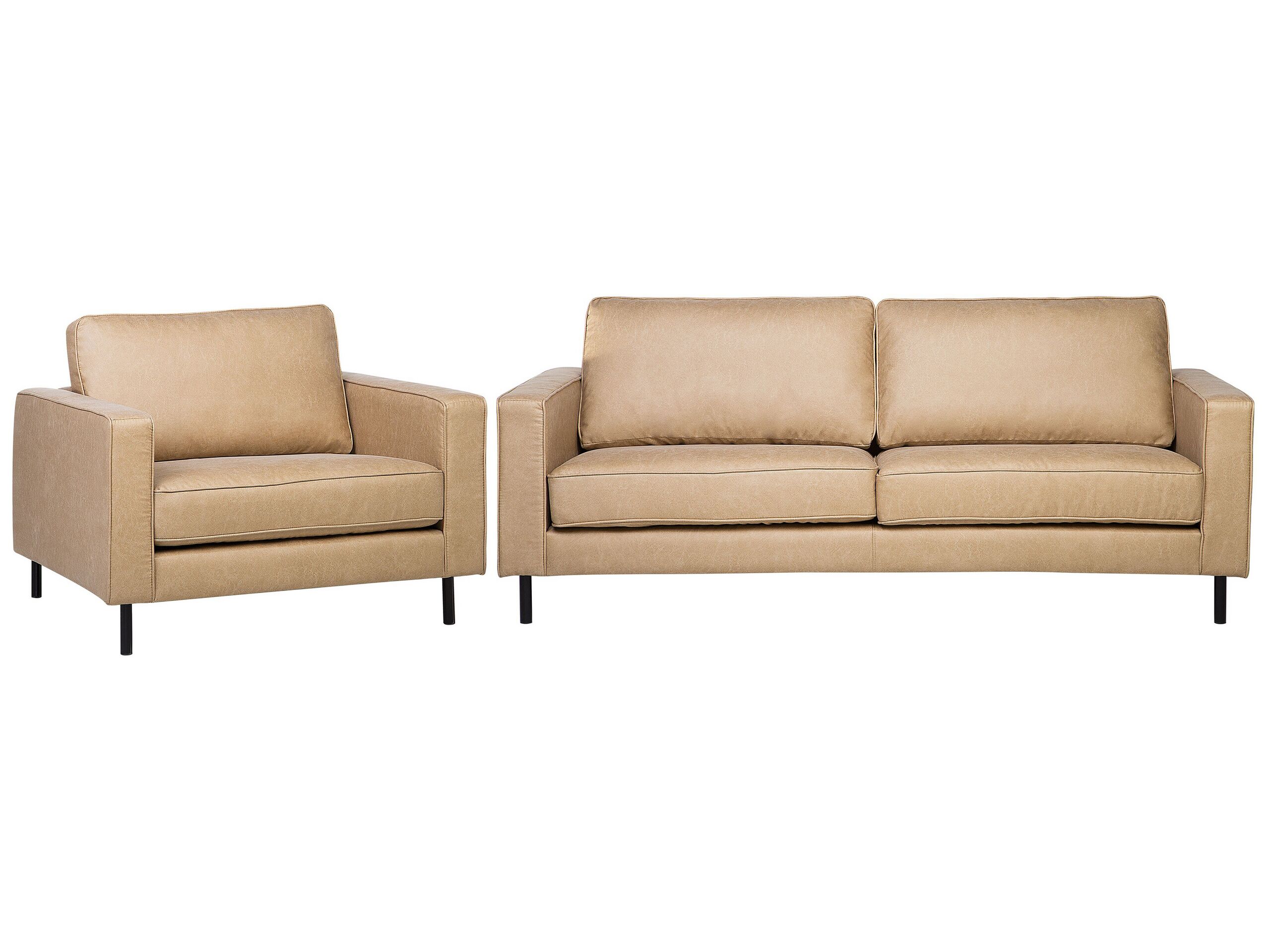 Faux Leather Living Room Set Beige SAVALEN - Gemini Interiors