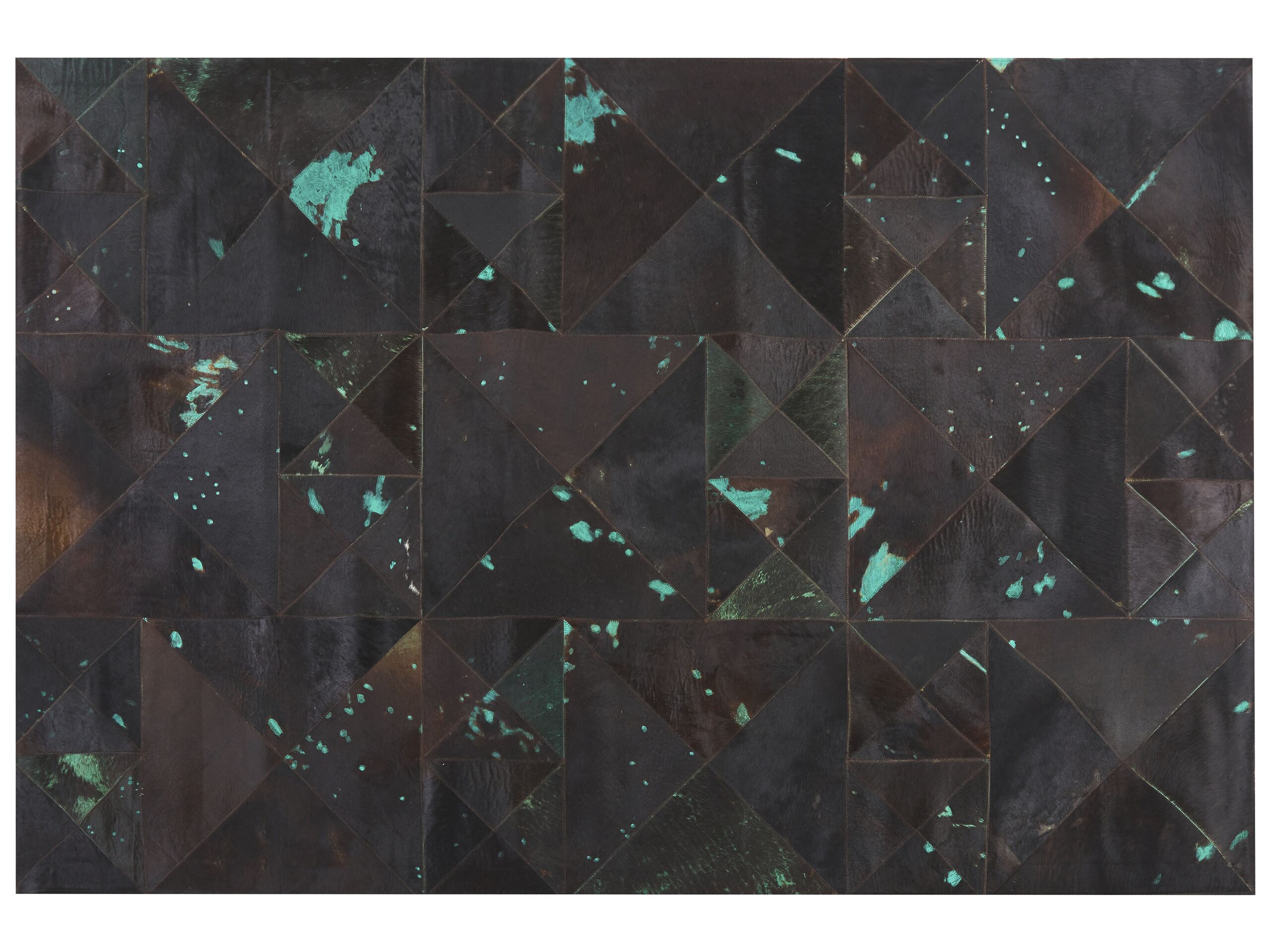 Cowhide Area Rug 160x230cm Brown with Turquoise - Gemini Interiors