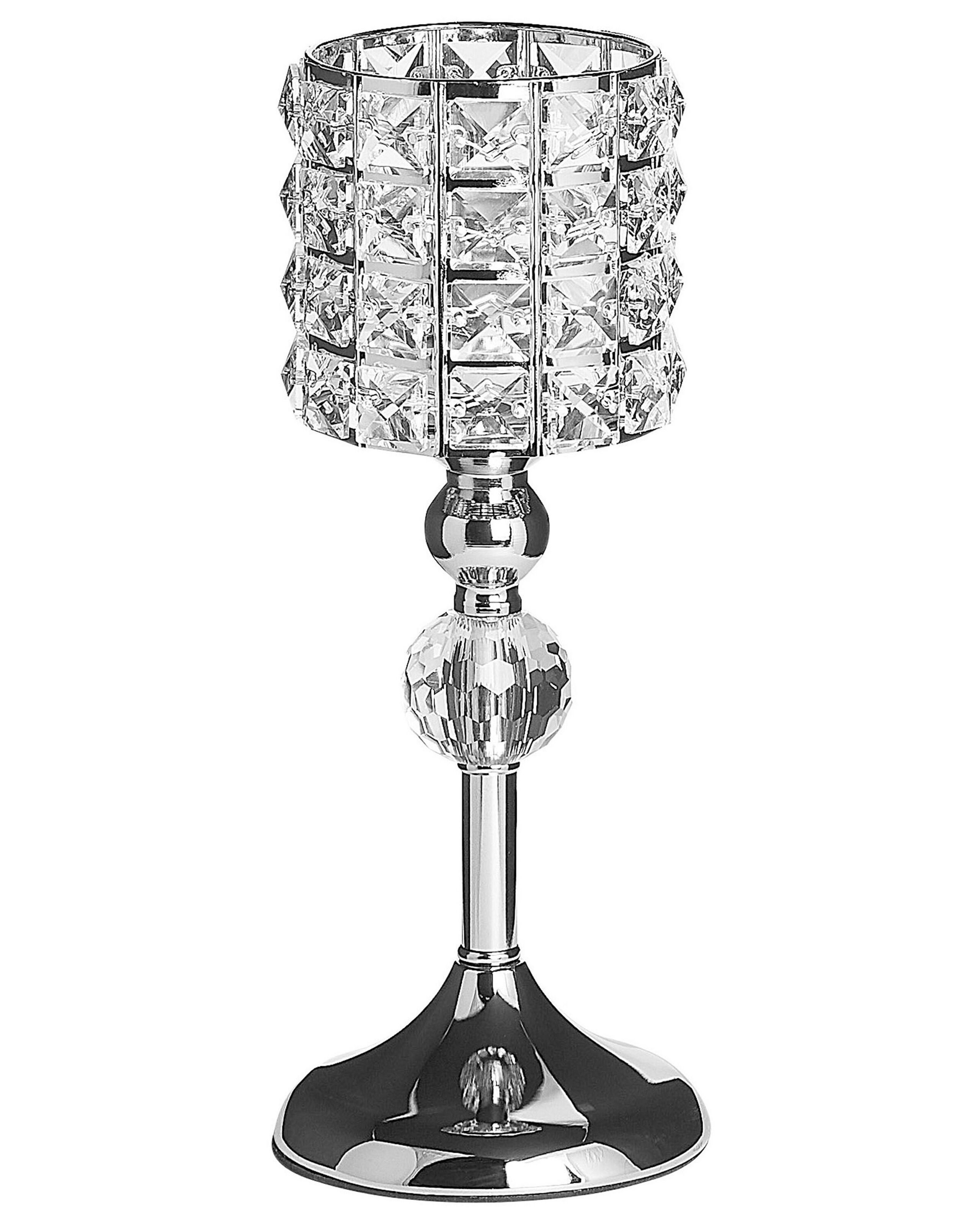 Glass Hurricane Candle Holder 33 cm Silver AVORD - Gemini Interiors