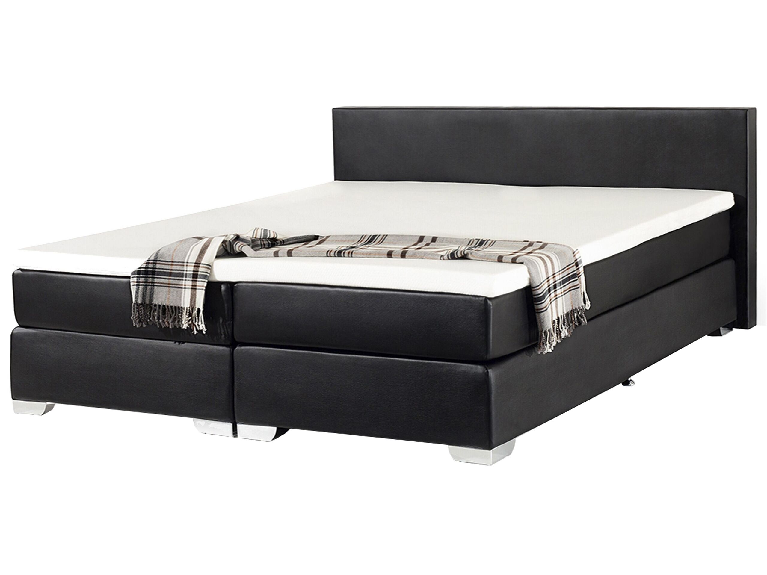 Faux Leather EU Super King Size Divan Bed Black PRESIDENT - Gemini Interiors