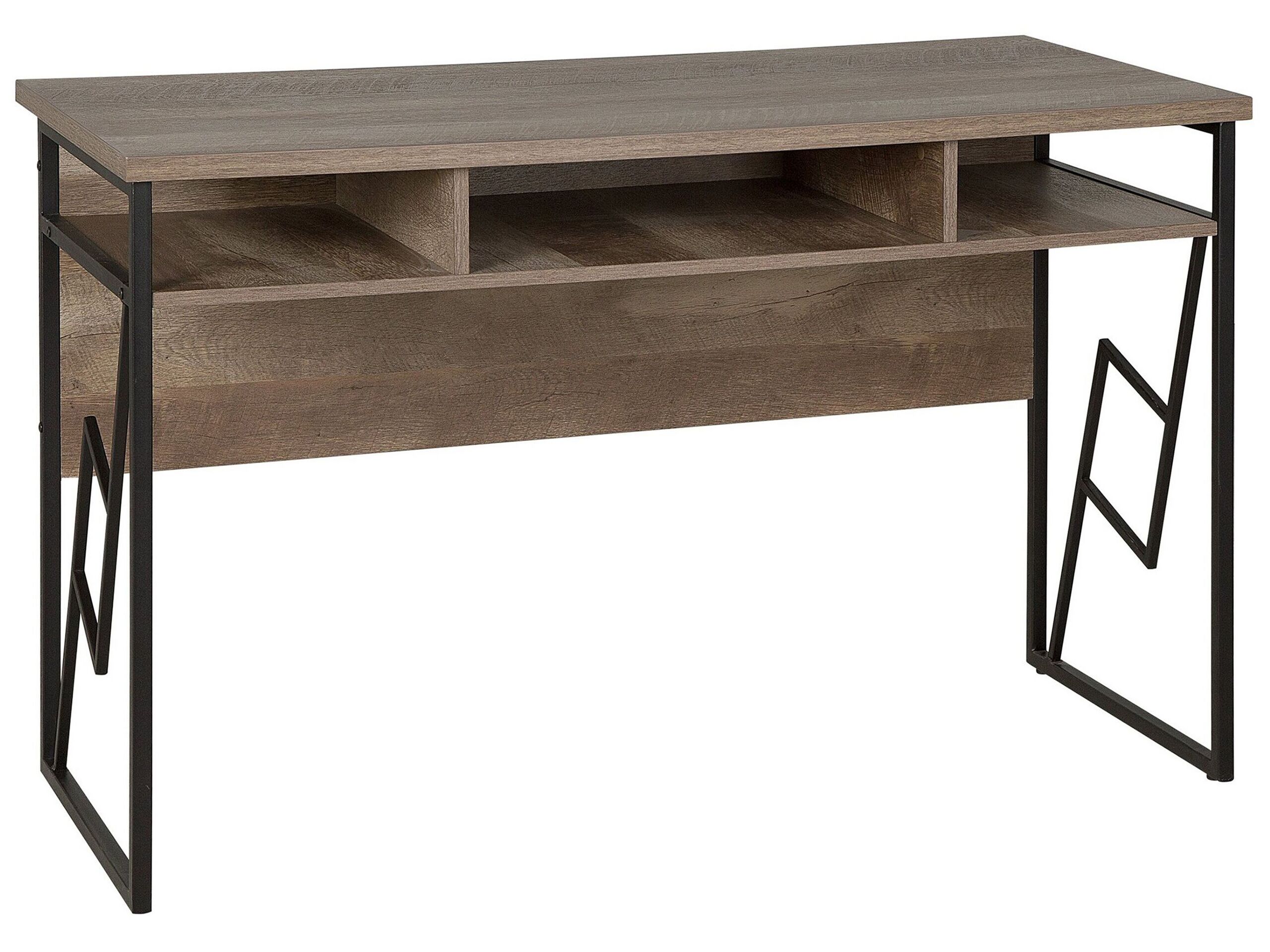 Home Office Desk with Shelf 120 x 60 cm Dark Wood and Black FORRES - Gemini Interiors