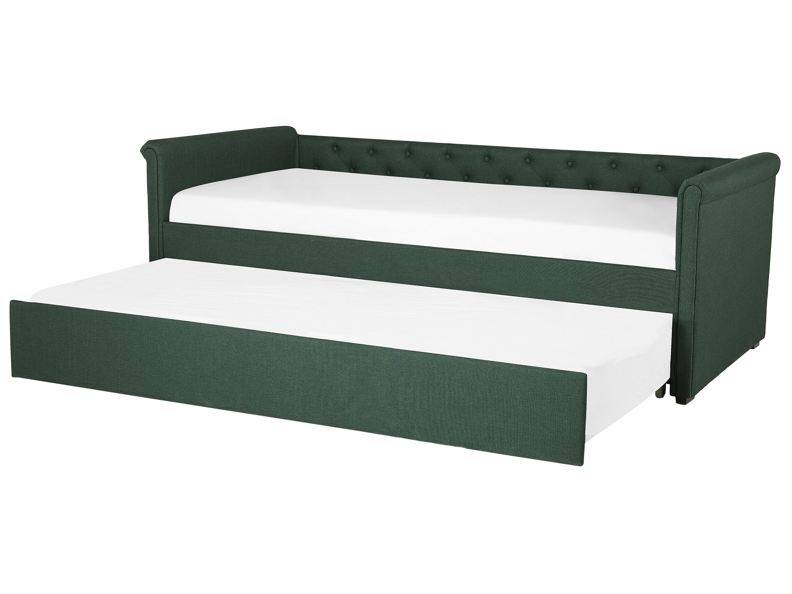 Fabric EU Single Trundle Bed Green LIBOURNE - Gemini Interiors