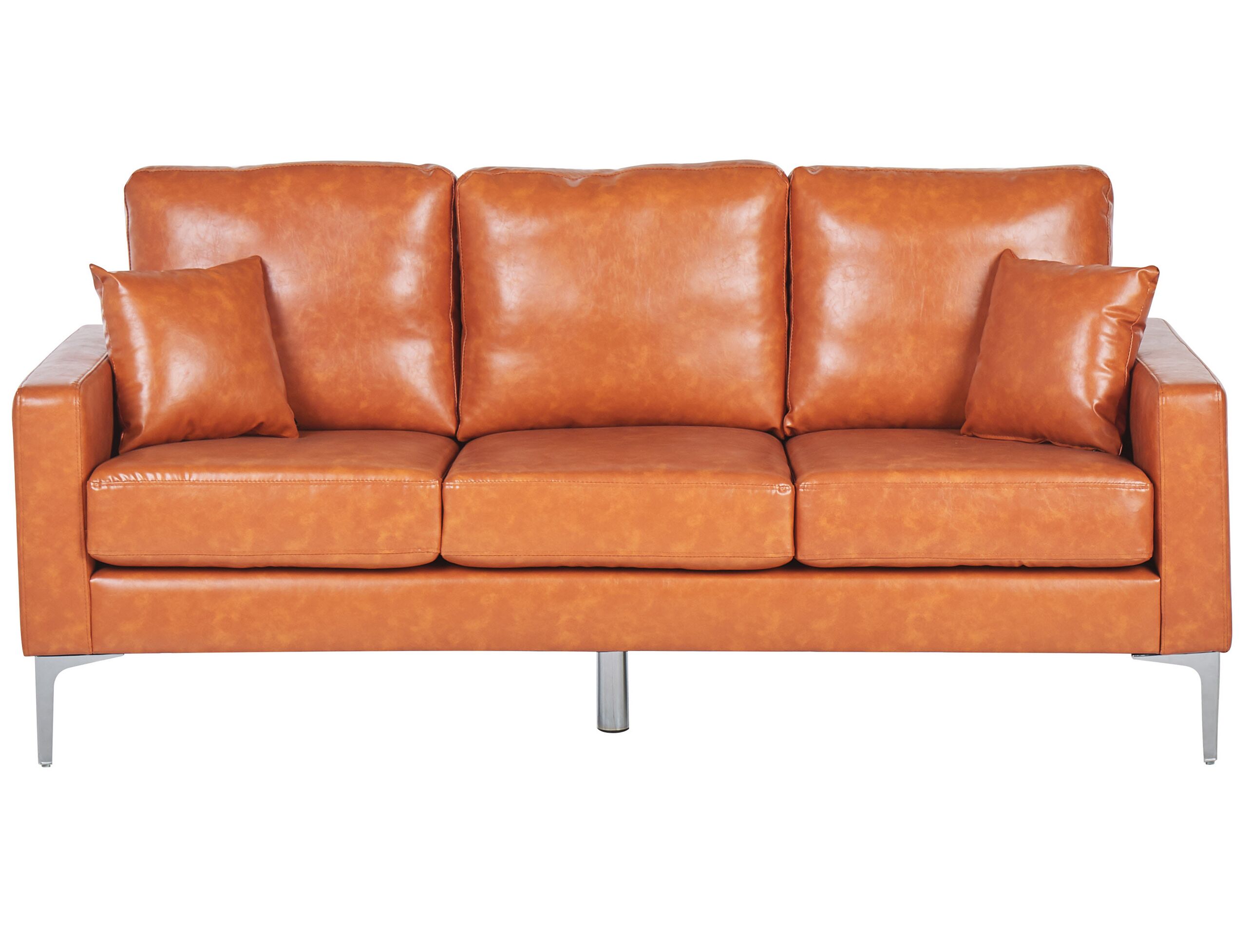 3 Seater Faux Leather Sofa Brown GAVLE - Gemini Interiors