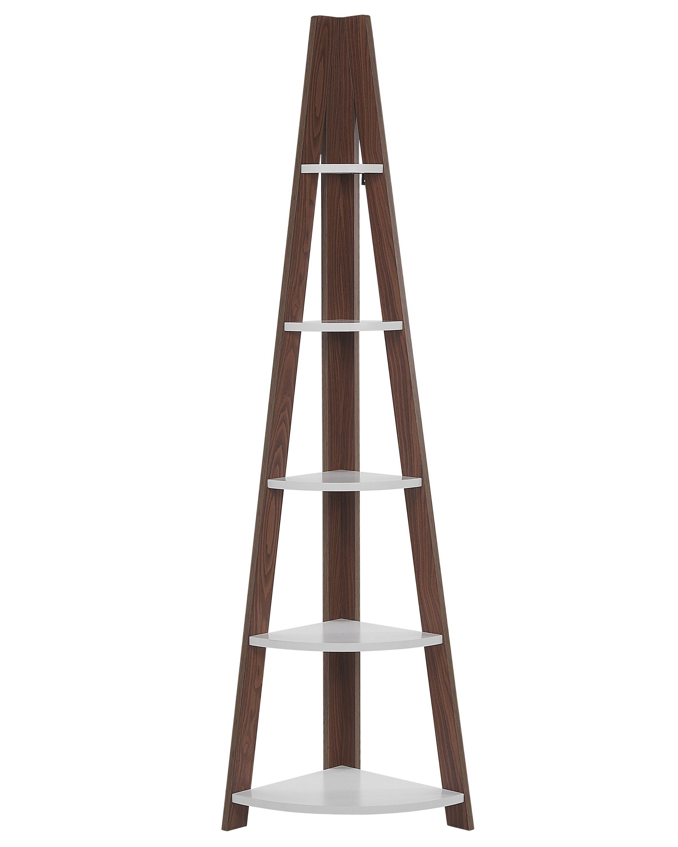 4 Tier Corner Ladder Shelf Dark Wood and White MOBILE SOLO - Gemini Interiors