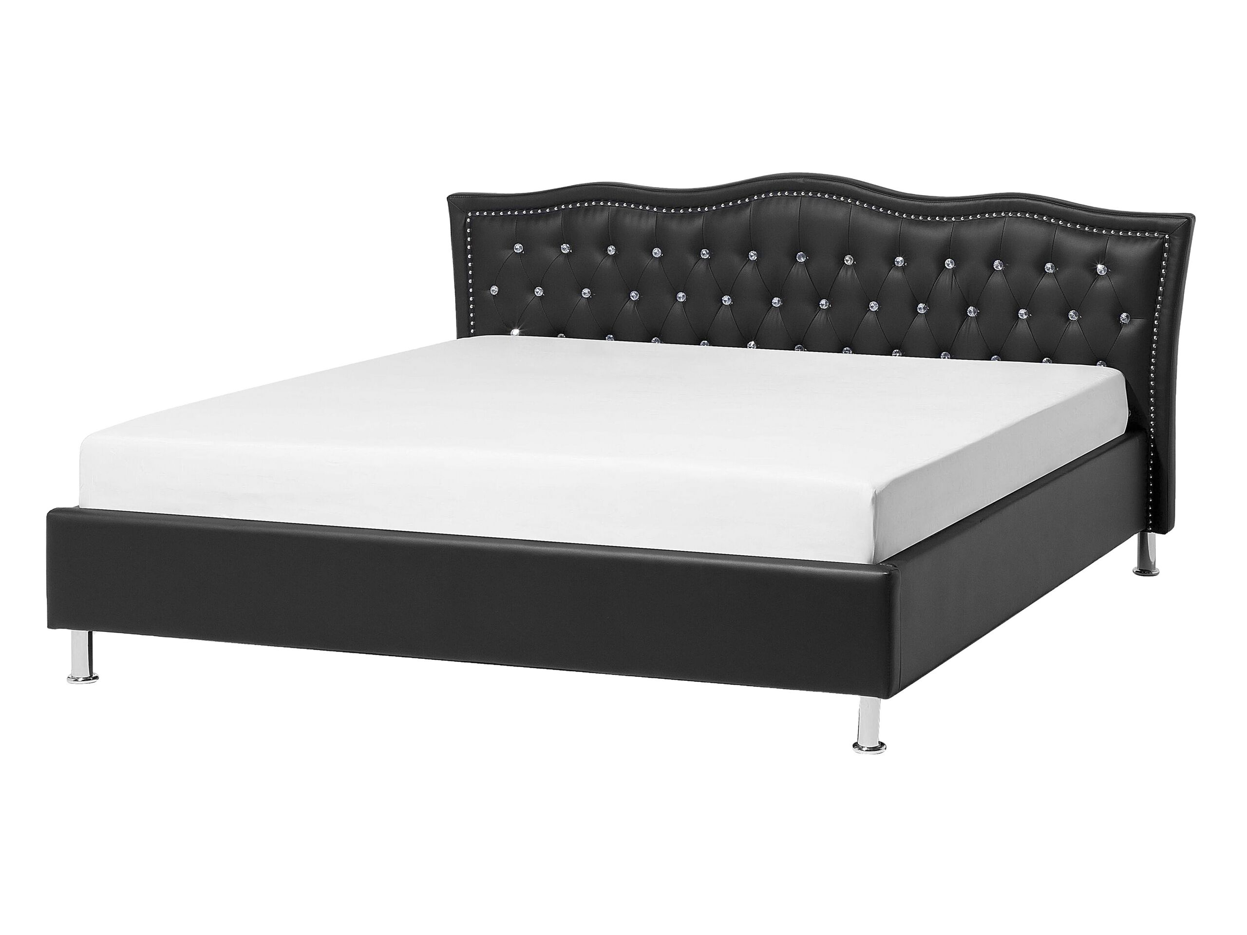 Faux Leather EU Double Size Bed Black METZ - Gemini Interiors