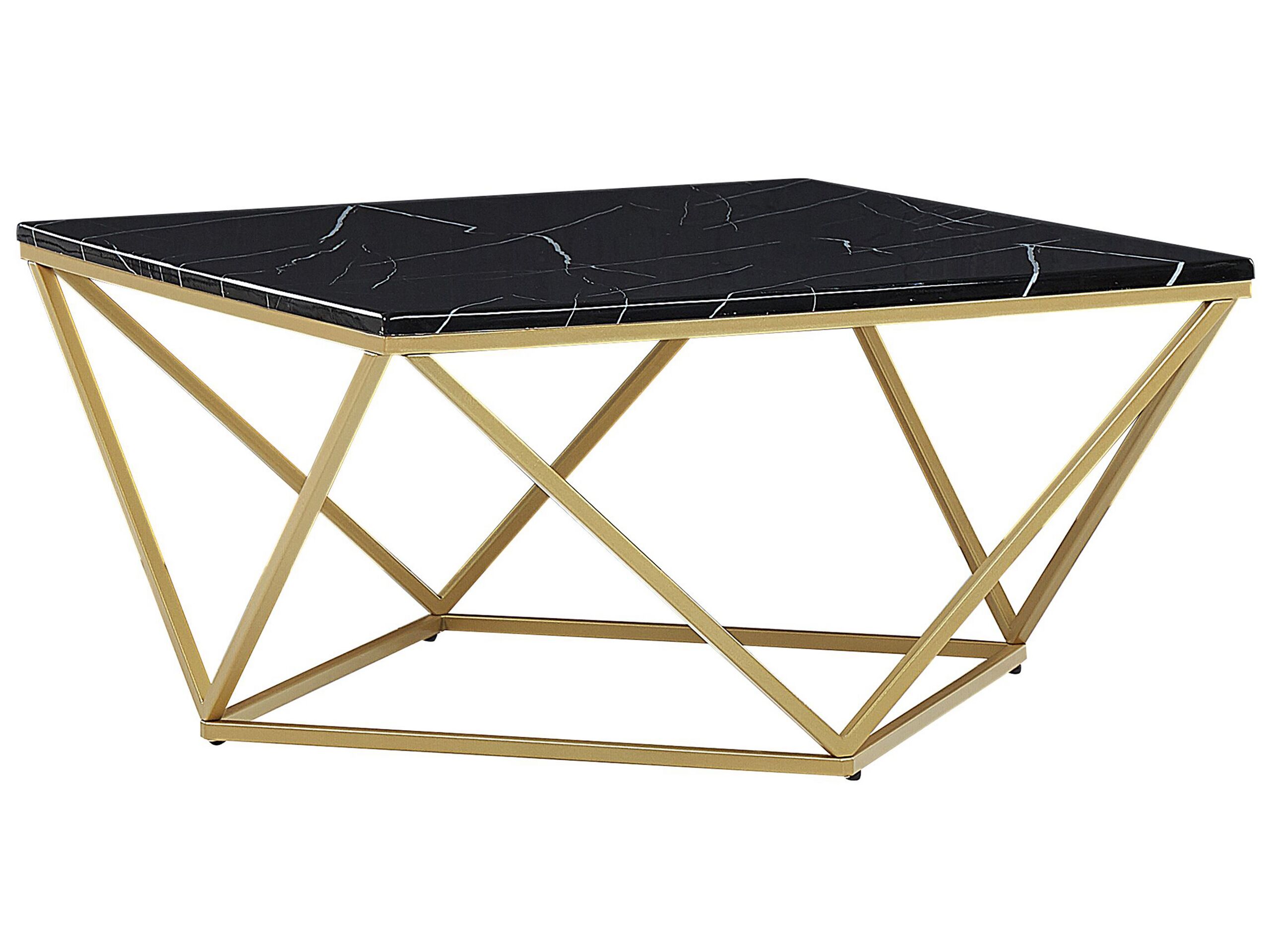 Marble Effect Coffee Table Black with Gold MALIBU - Gemini Interiors