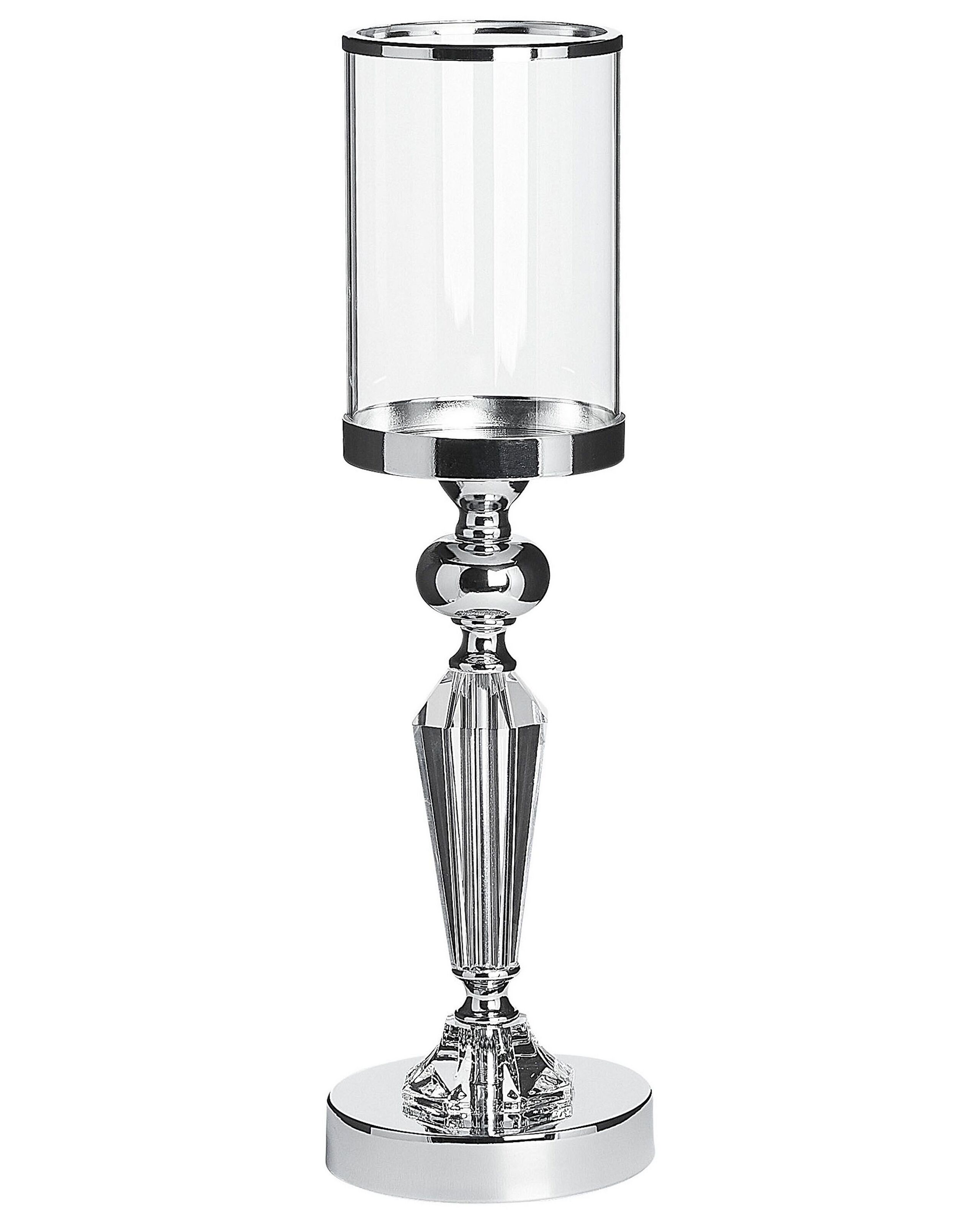 Glass Hurricane Candle Holder 42 cm Silver BONAO - Gemini Interiors