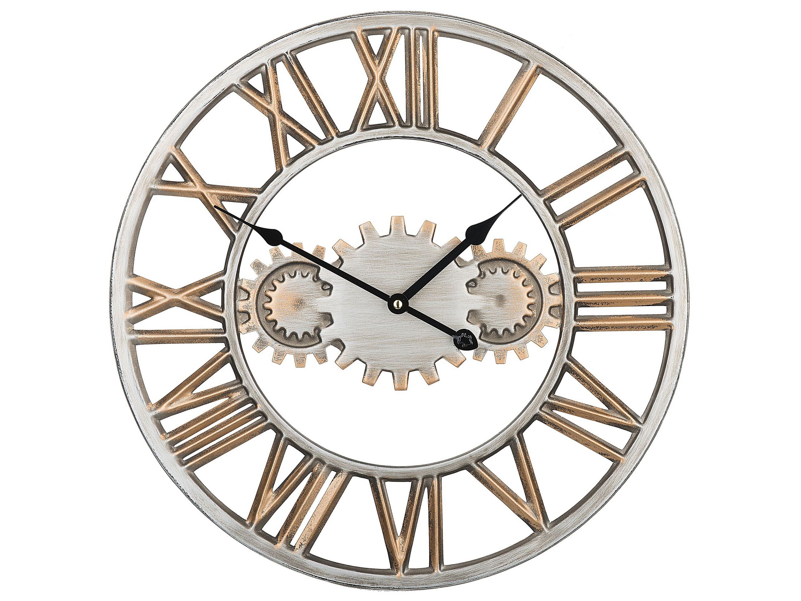 Iron Skeleton Wall Clock 46cm Silver and Gold - Gemini Interiors