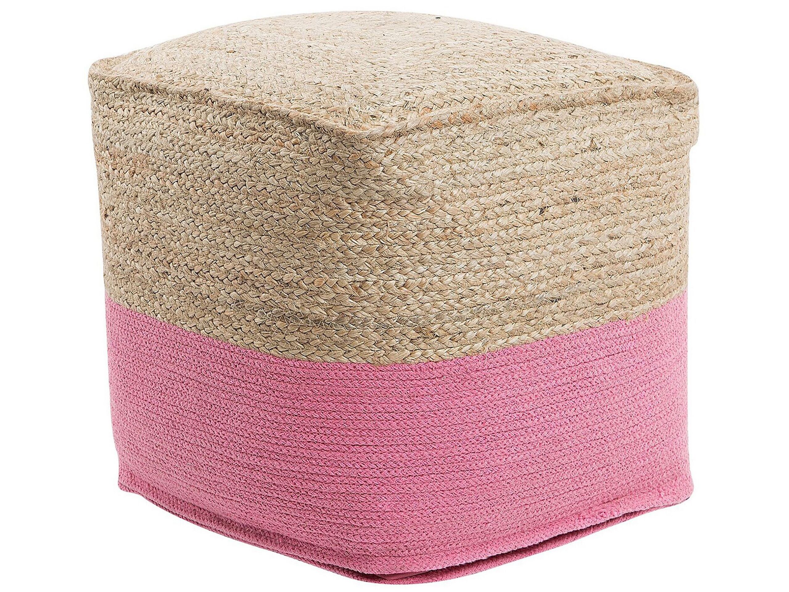 Jute Woven Pouffe Pink KIRAMA - Gemini Interiors