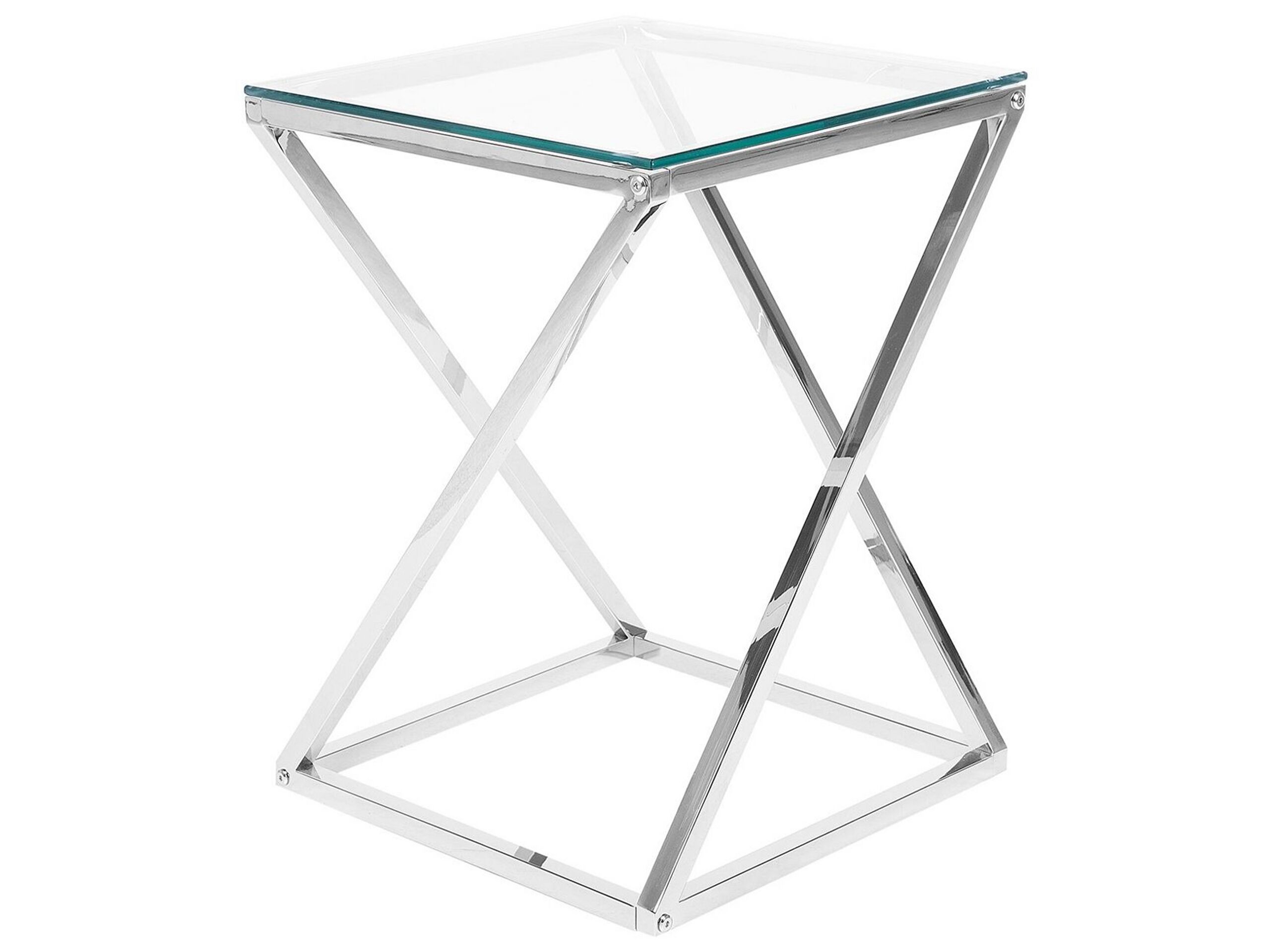 Glass Top Side Table Silver BEVERLY - Gemini Interiors