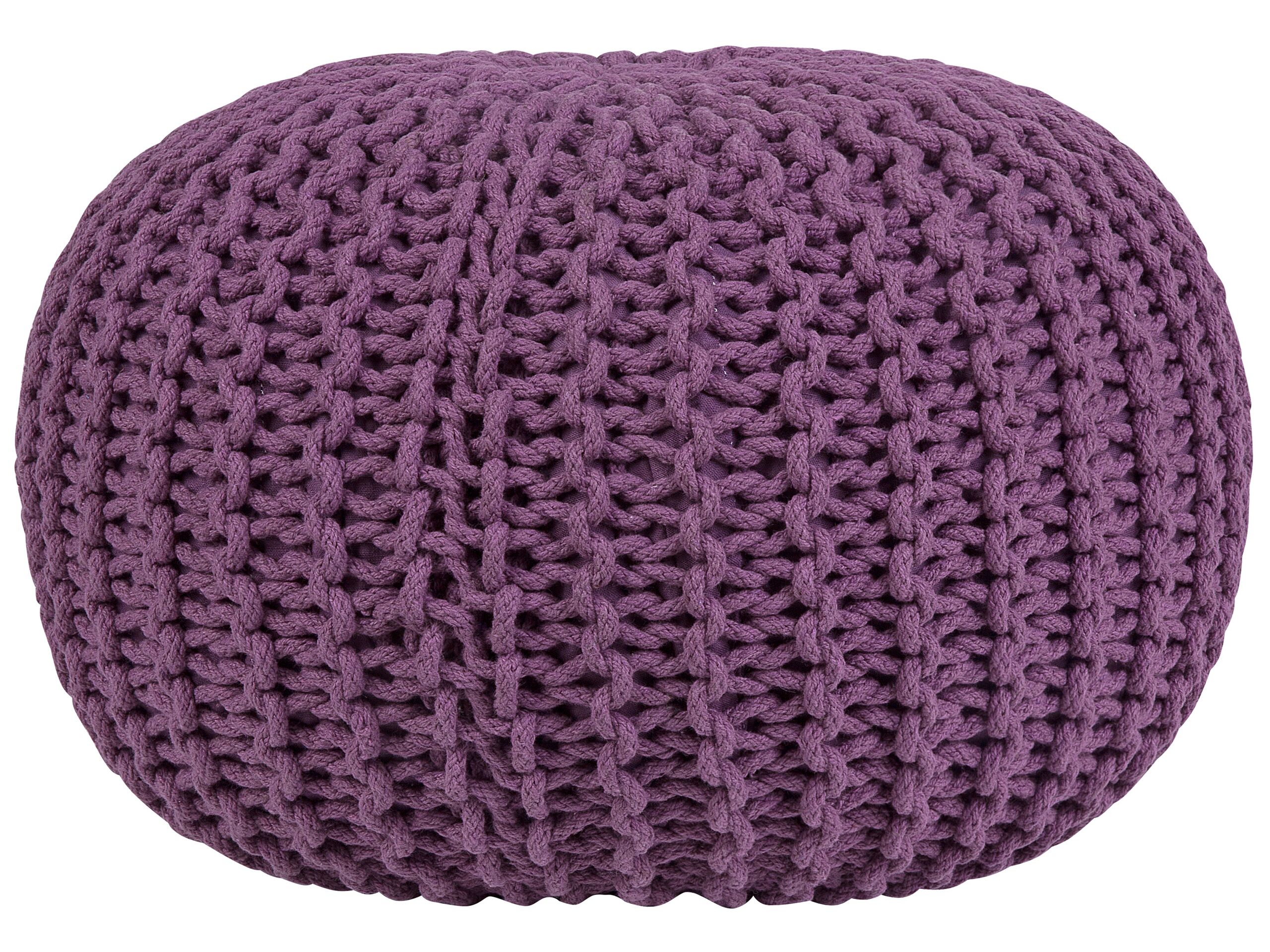 Cotton Knitted Pouffe 50 x 35 cm Purple CONRAD - Gemini Interiors