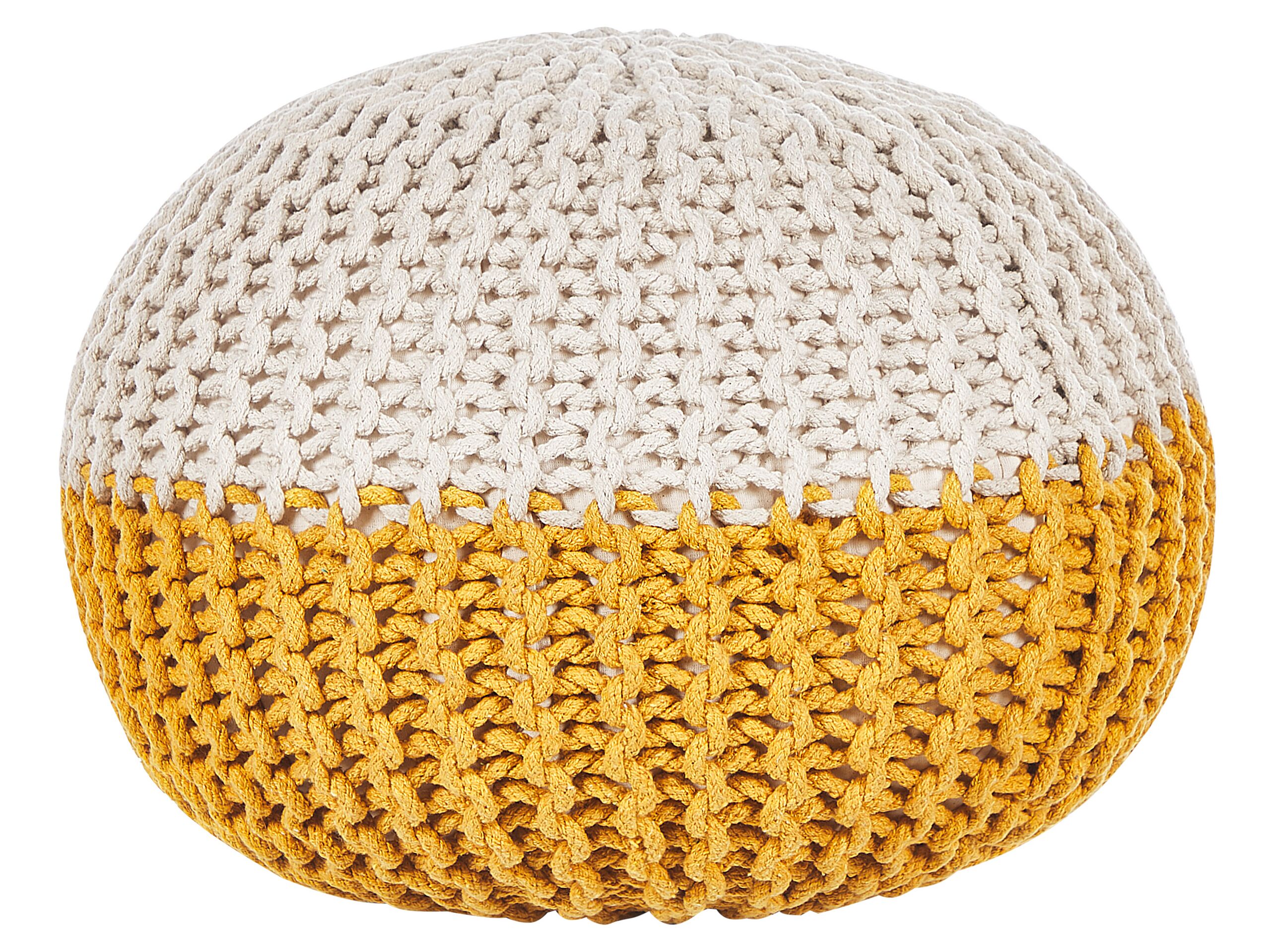 Cotton Knitted Pouffe 50 x 35 cm Beige and Yellow CONRAD - Gemini Interiors
