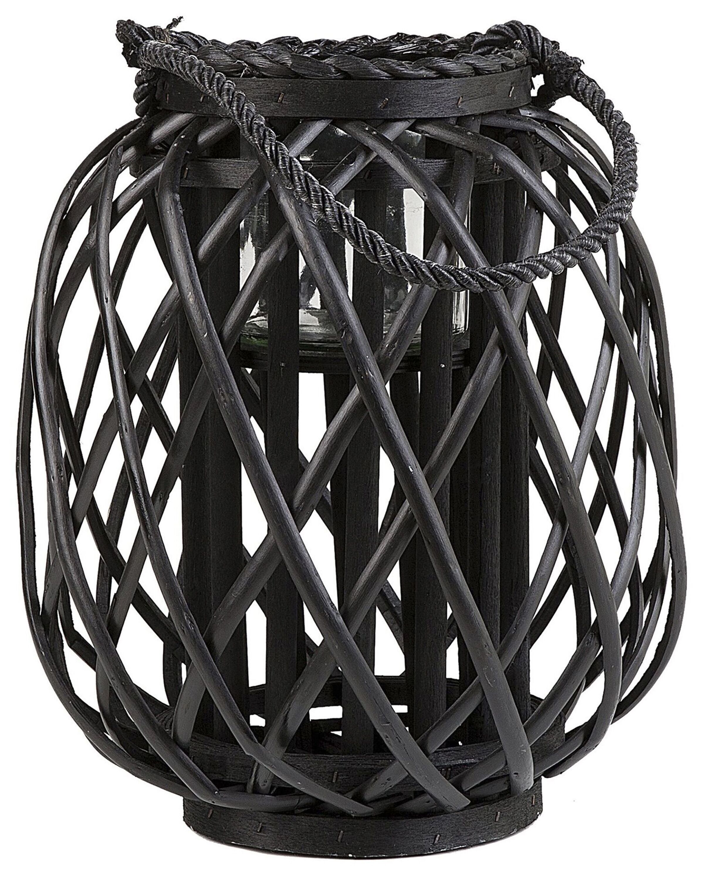 Wooden Candle Lantern 30 cm Black MAURITIUS - Gemini Interiors