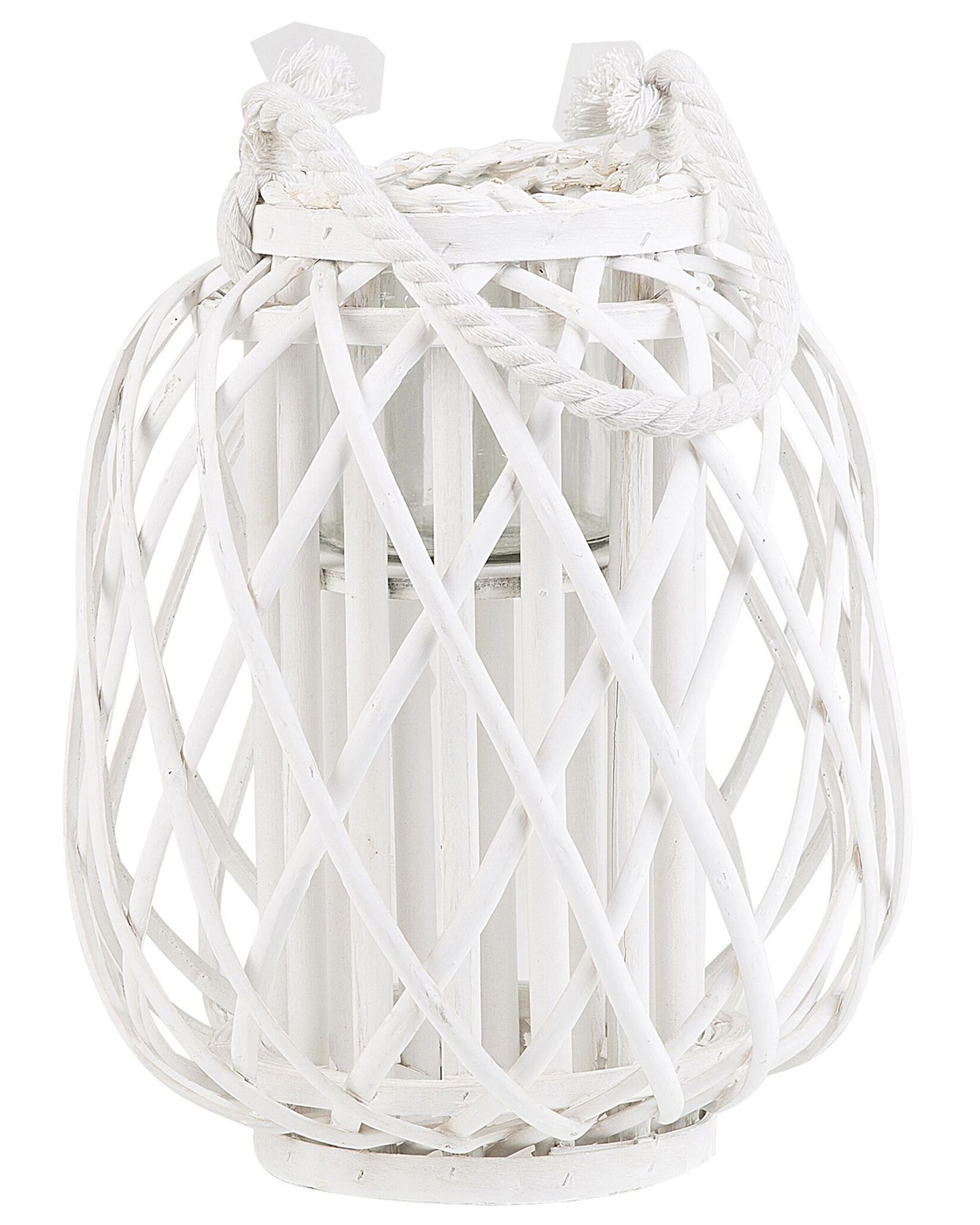 Wooden Candle Lantern 30 cm White MAURITIUS - Gemini Interiors
