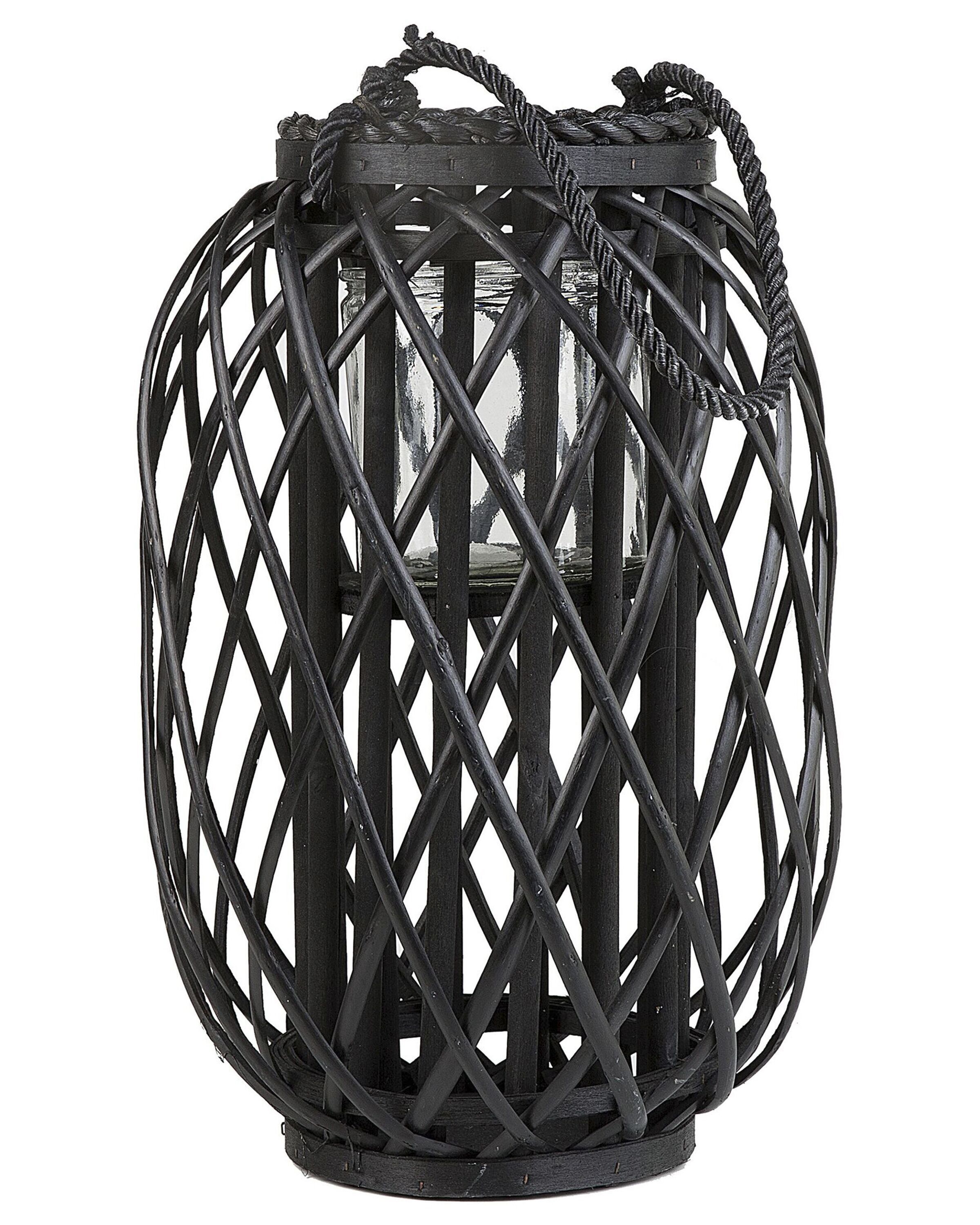 Wooden Candle Lantern 40 cm Black MAURITIUS - Gemini Interiors