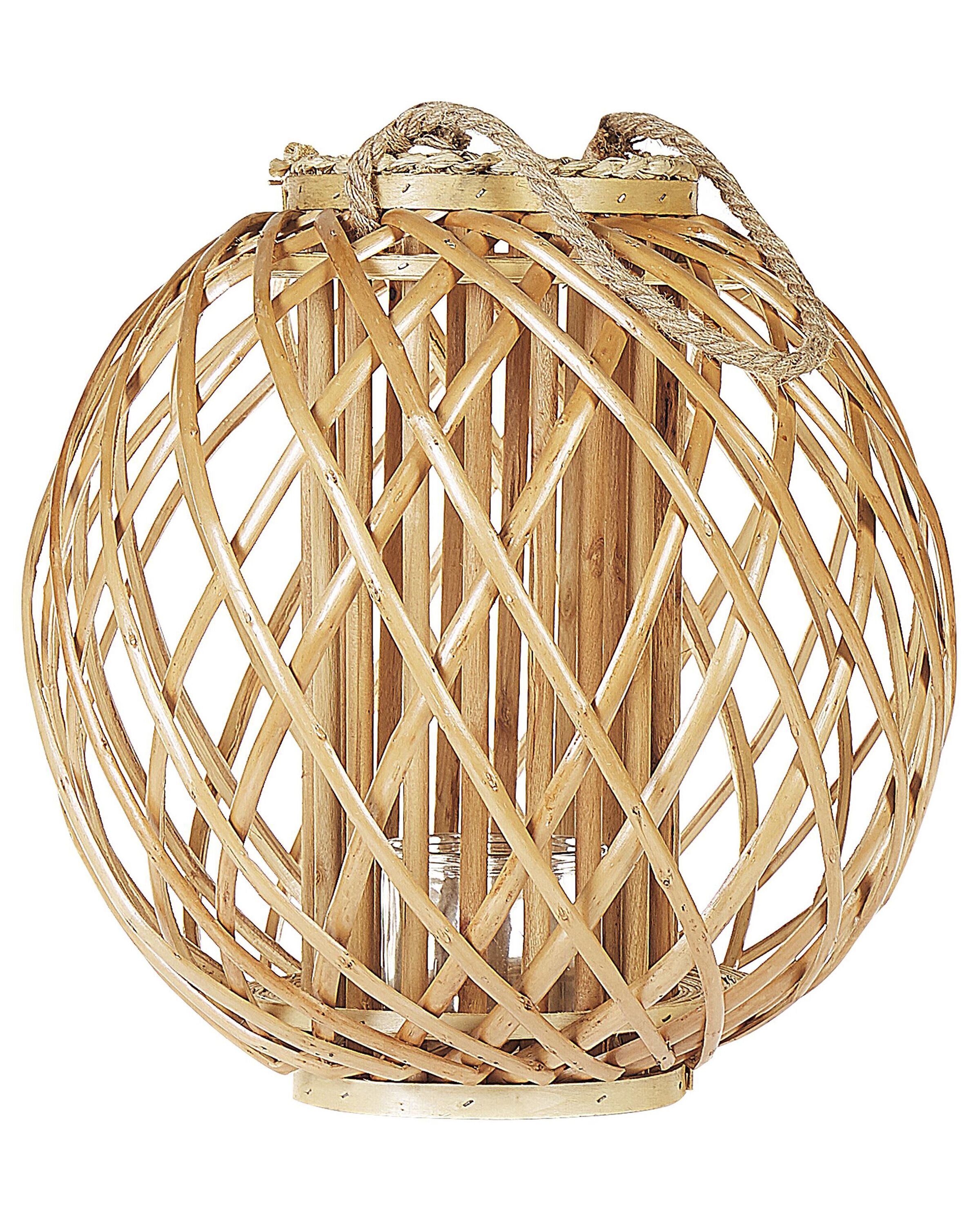 Round Wooden Candle Lantern 41 cm Natural SAMOA - Gemini Interiors
