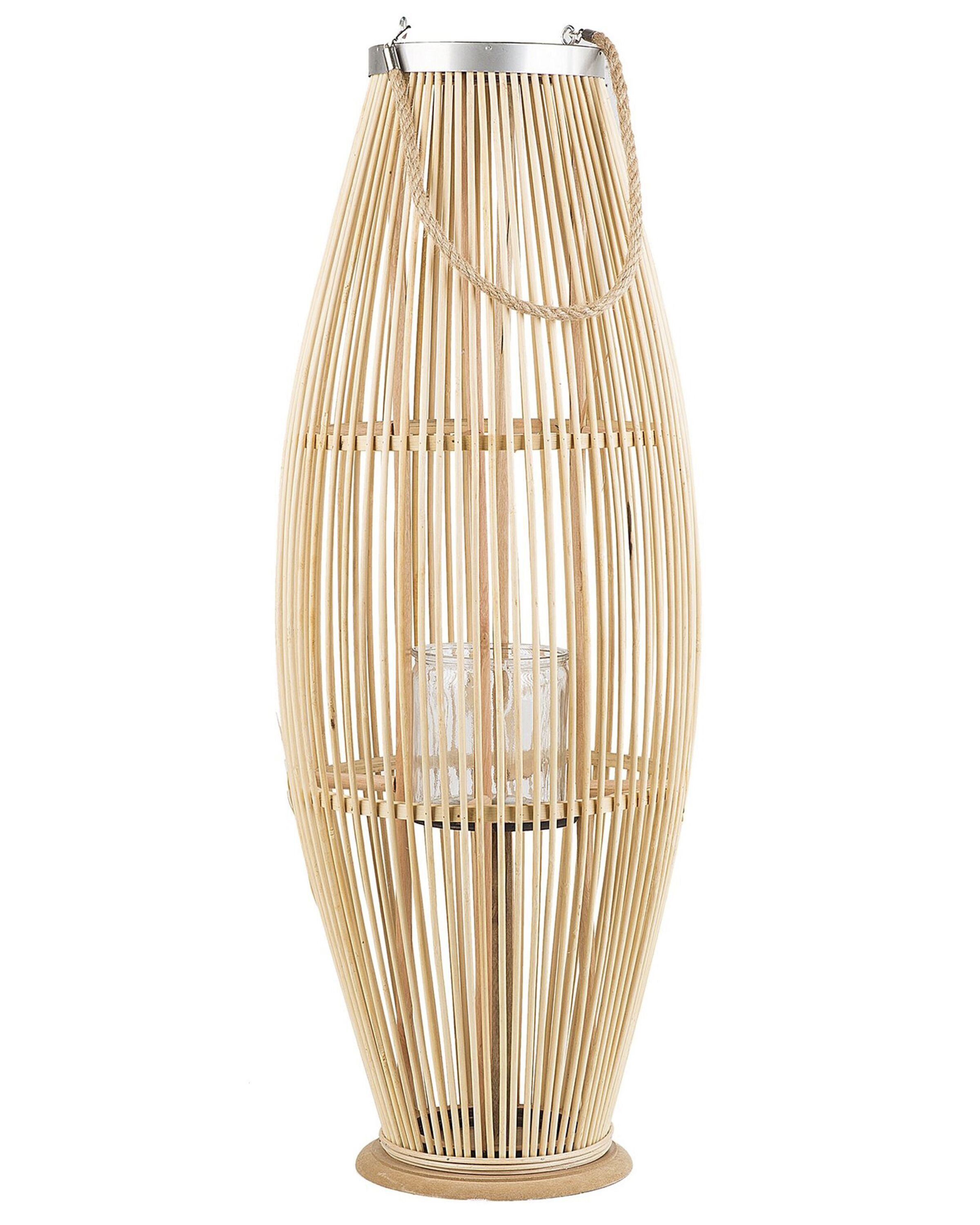 Wooden Candle Lantern 84 cm Natural TAHITI - Gemini Interiors