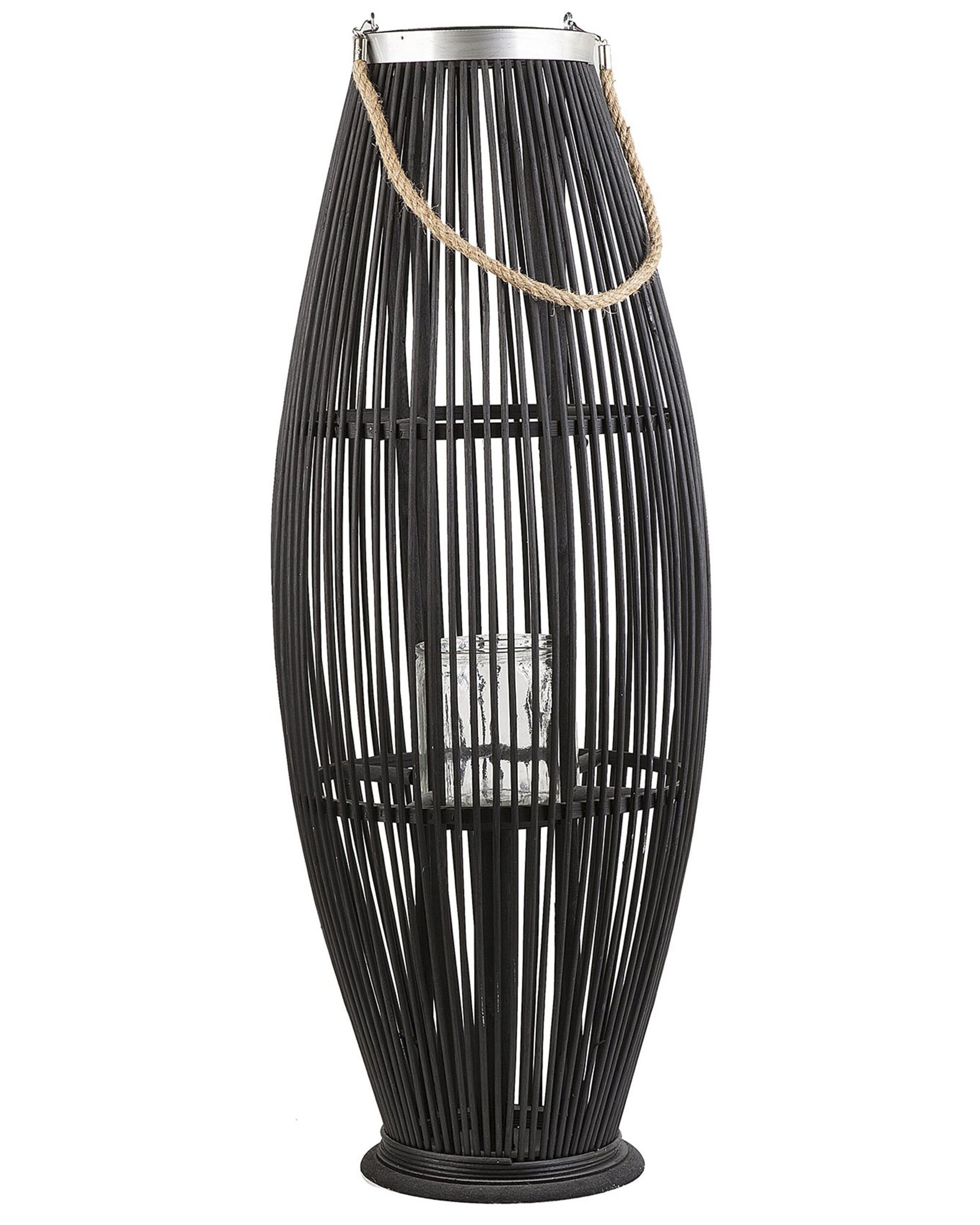 Wooden Candle Lantern 84 cm Black TAHITI - Gemini Interiors