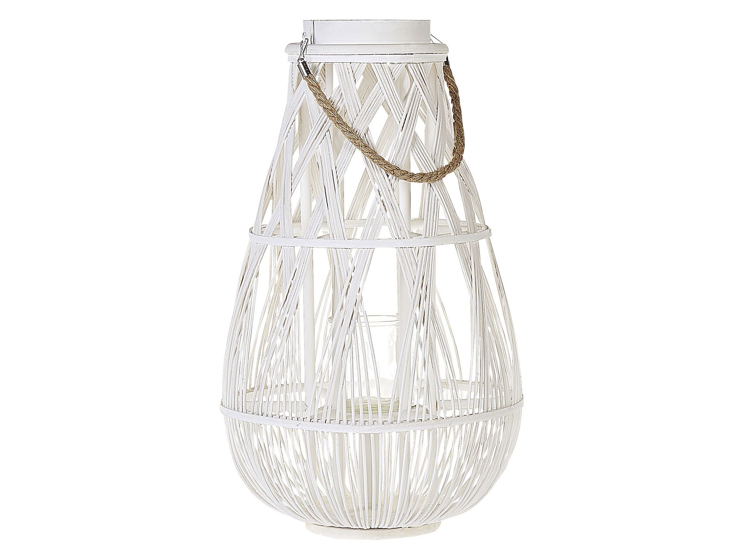 Wooden Candle Lantern 56 cm White TONGA - Gemini Interiors