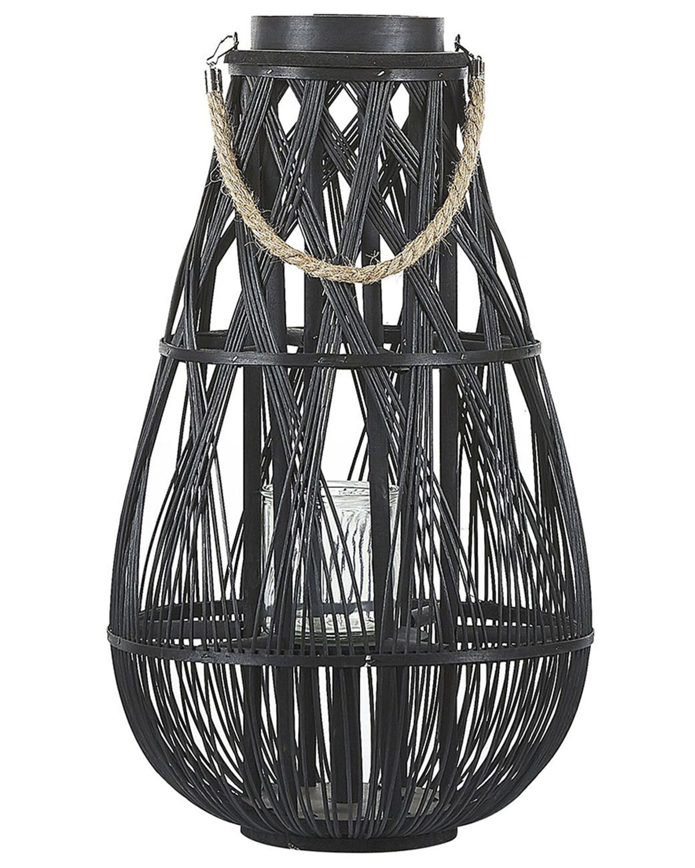 Wooden Candle Lantern 56 cm Black TONGA - Gemini Interiors