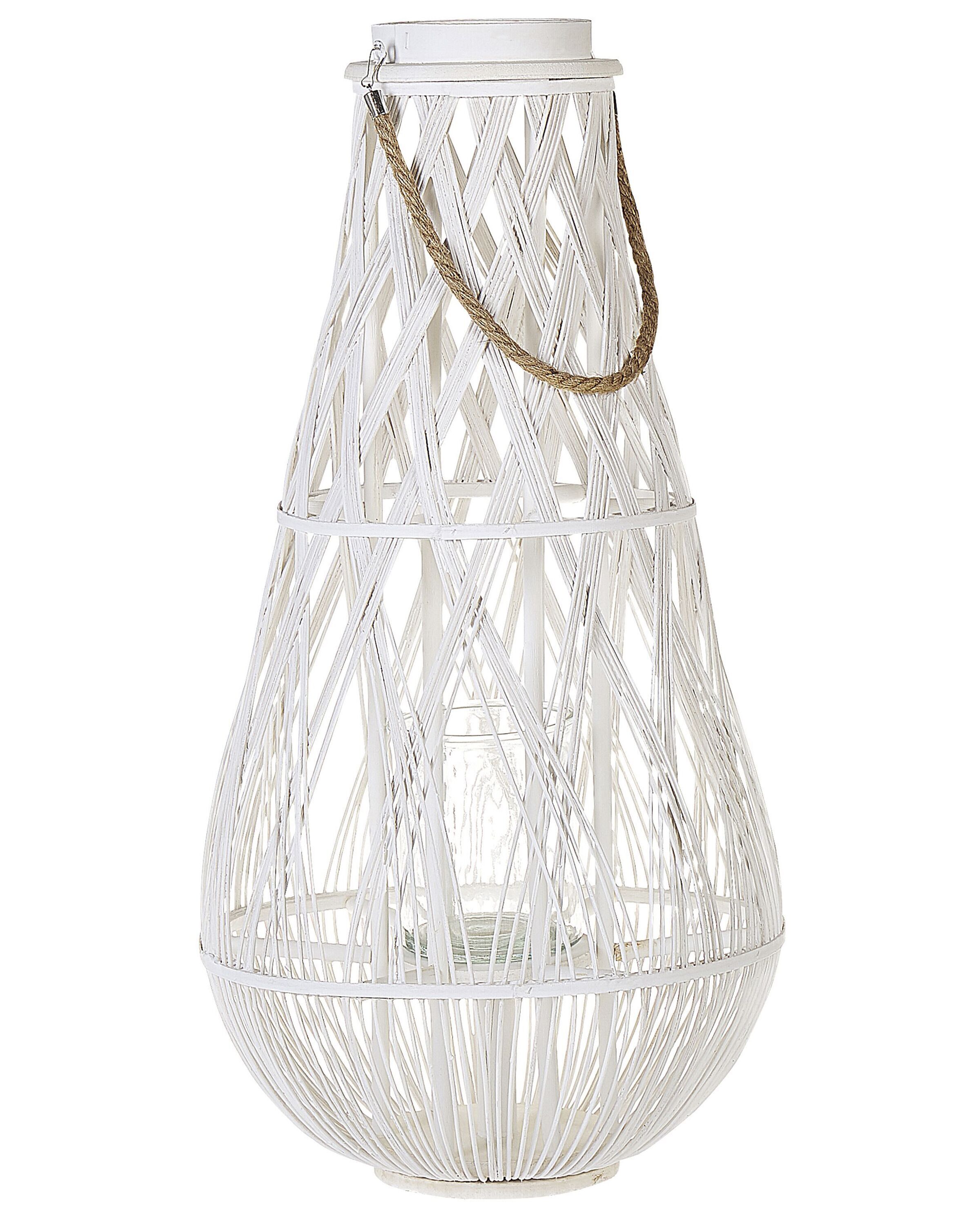 Wooden Candle Lantern 77 cm White TONGA - Gemini Interiors