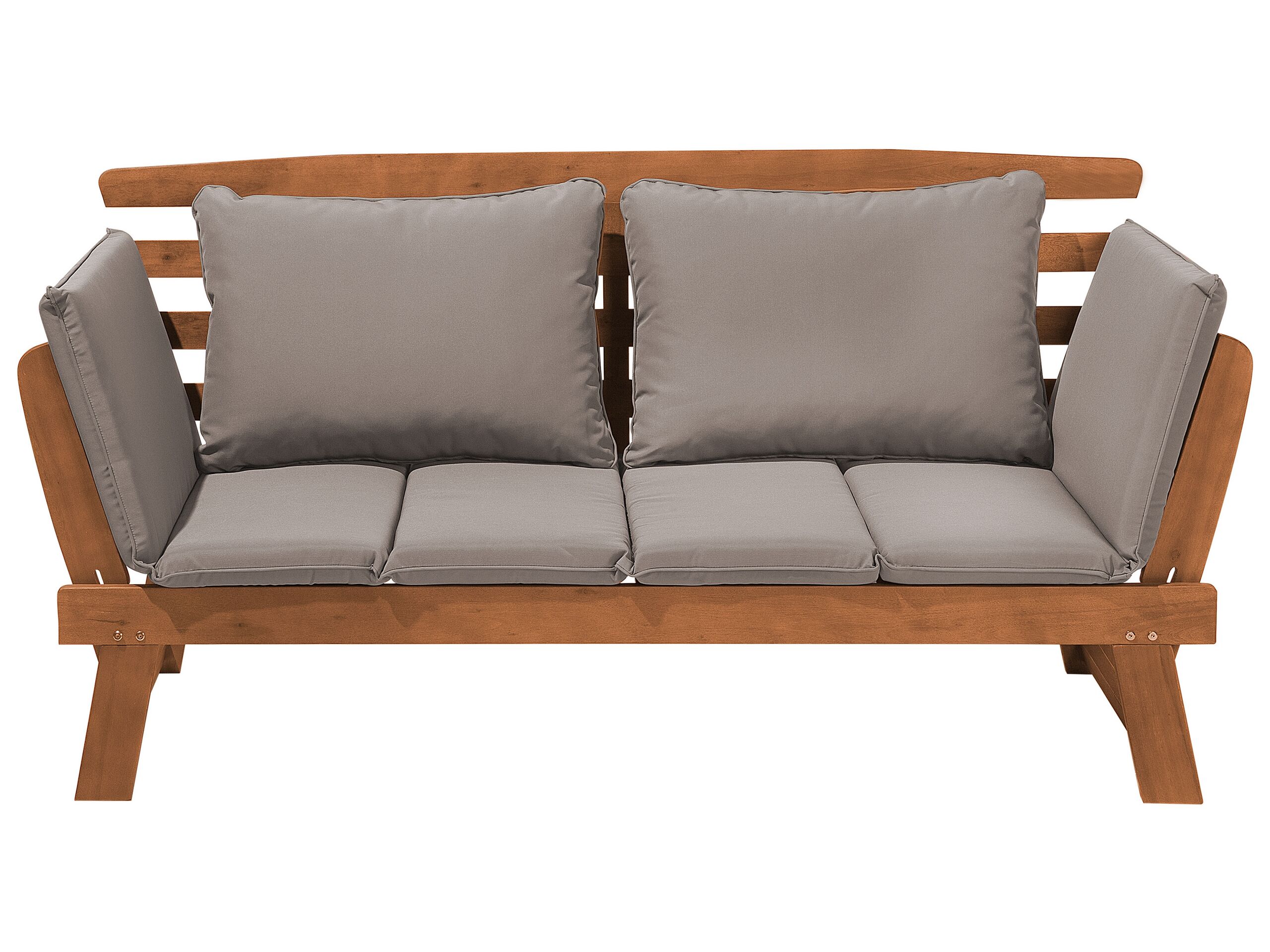 Eucalyptus Wood Garden Bench 210 cm with Grey Cushions PORTICI - Gemini Interiors