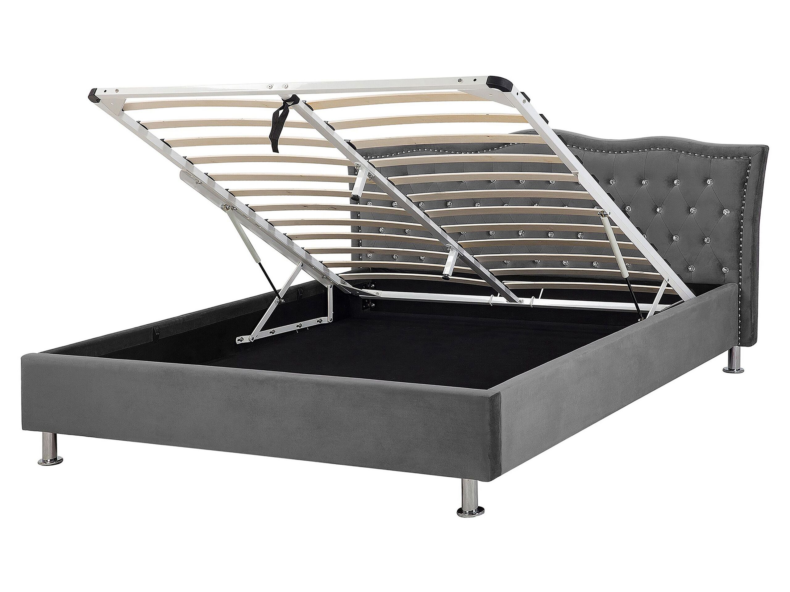 Velvet EU King Size Ottoman Bed Dark Grey METZ - Gemini Interiors