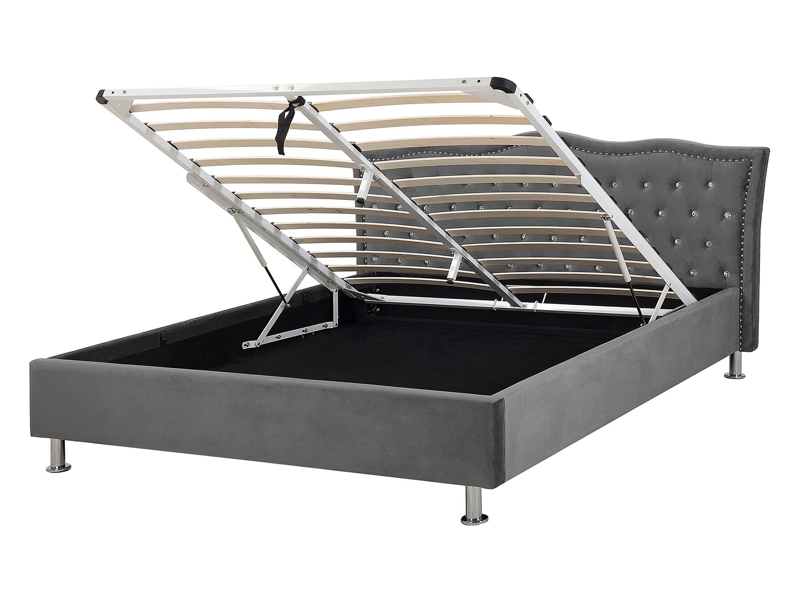Velvet EU Double Size Ottoman Bed Dark Grey METZ - Gemini Interiors