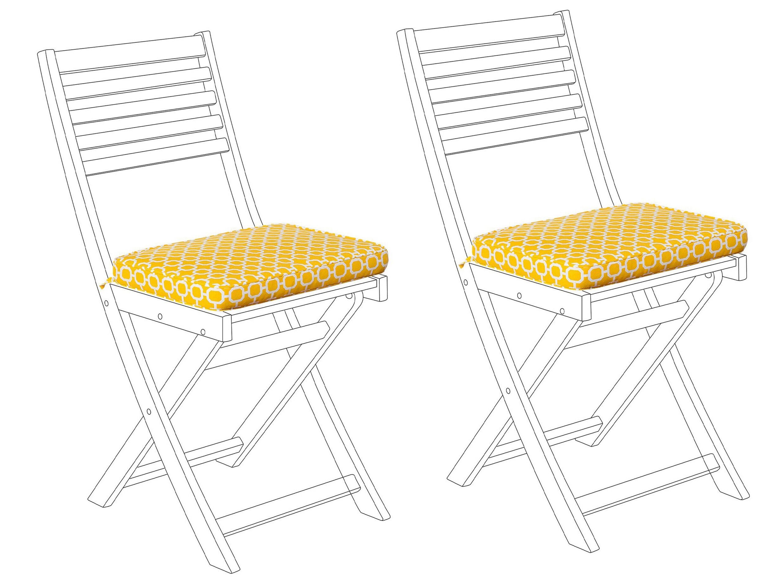 Set of 2 Outdoor Seat Pad Cushion Yellow and White FIJI - Gemini Interiors