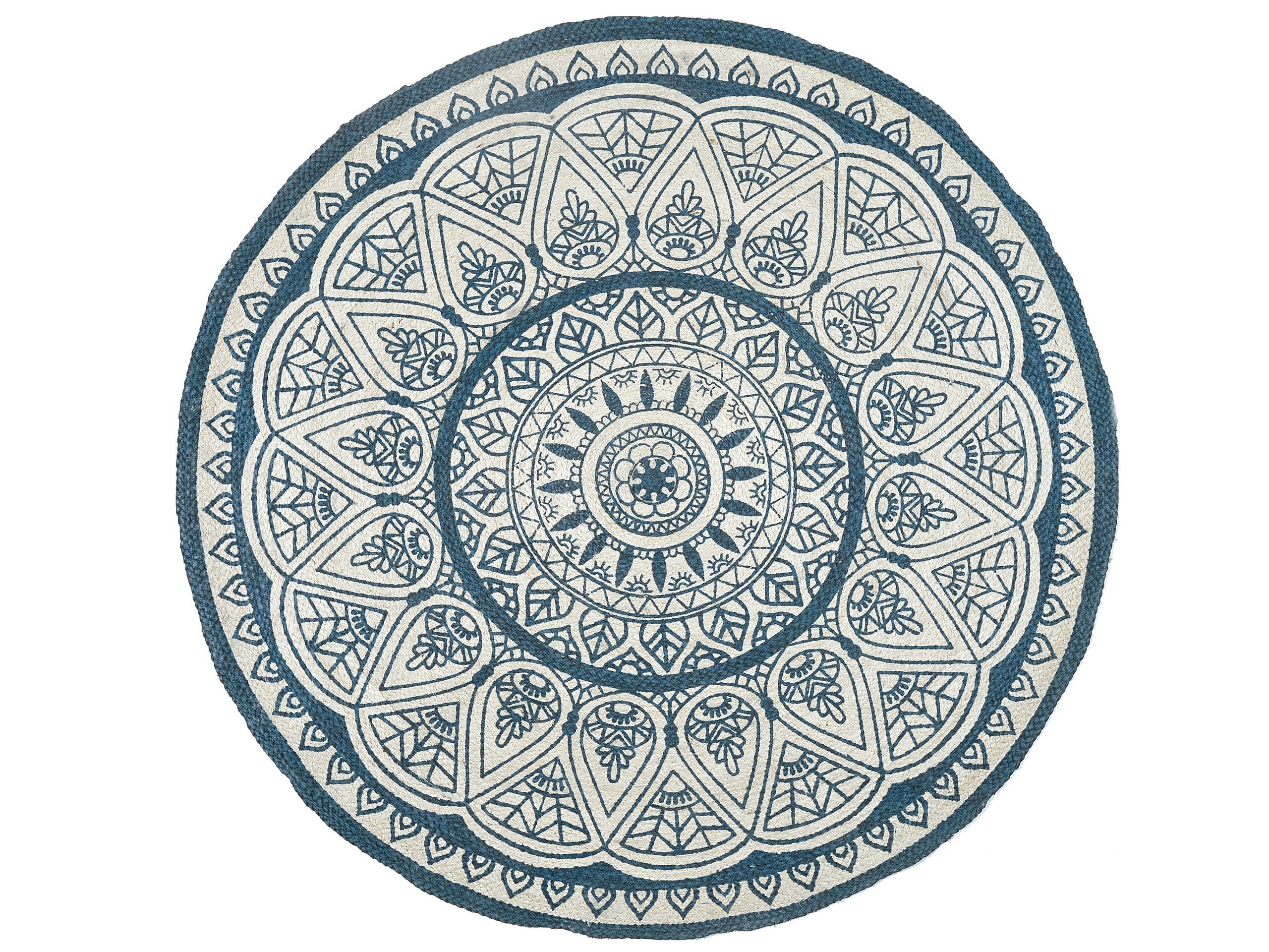 Round Jute Area Rug 120cm Blue - Gemini Interiors