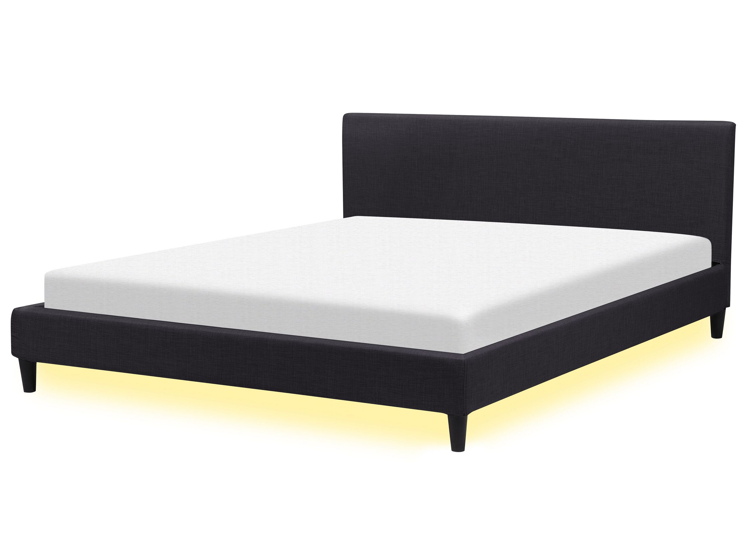 Fabric EU Super King Size Bed White LED Black FITOU - Gemini Interiors