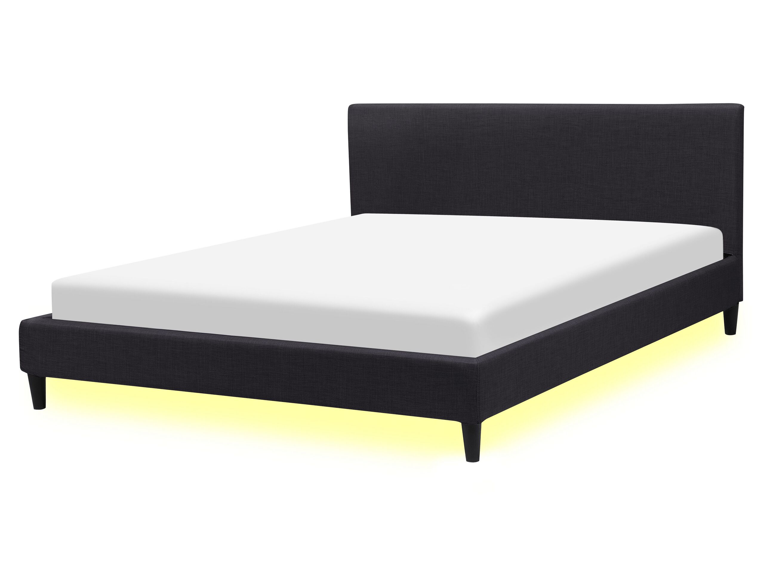 Fabric EU King Size Bed LED Black FITOU - Gemini Interiors