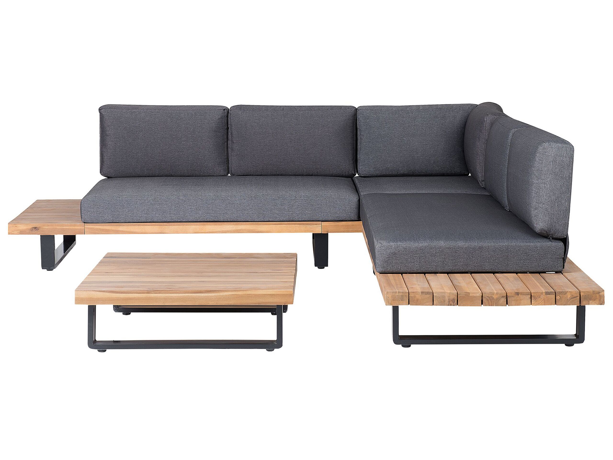 5 Seater Certified Acacia Wood Garden Corner Sofa Set Grey MYKONOS - Gemini Interiors