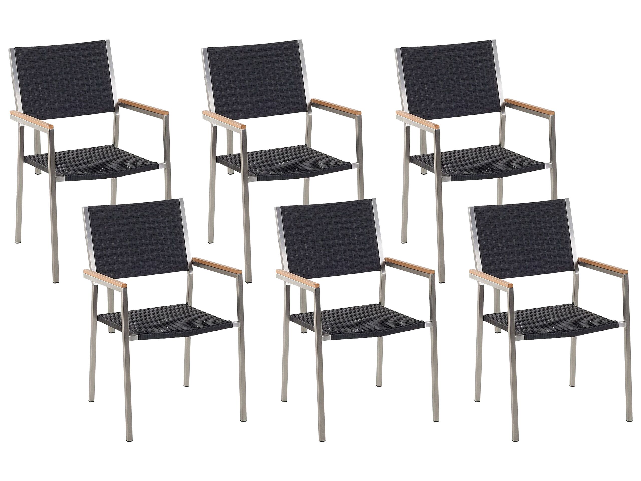 Set of 6 PE Rattan Garden Chairs Black GROSSETO - Gemini Interiors