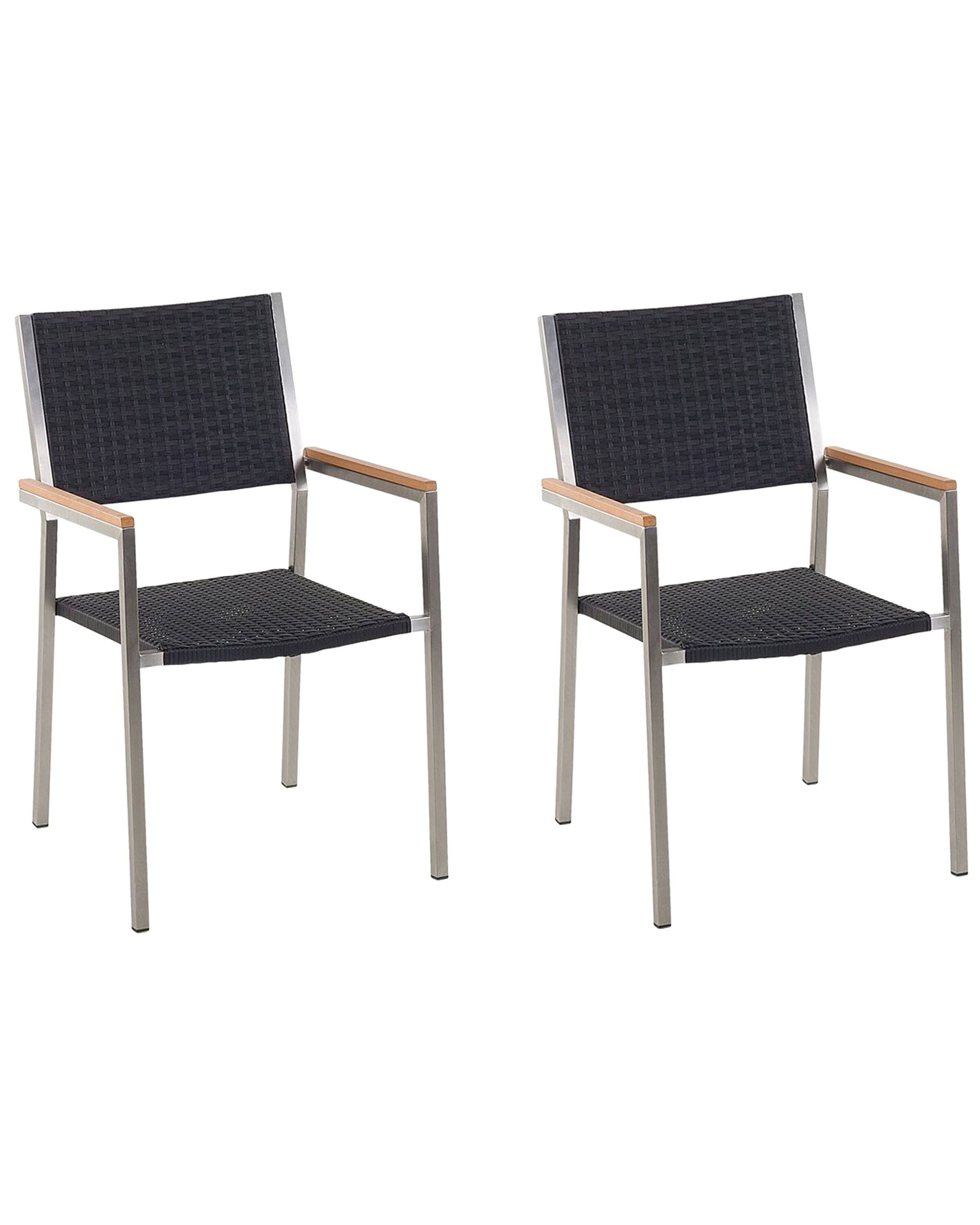Set of 2 PE Rattan Garden Chairs Black GROSSETO - Gemini Interiors
