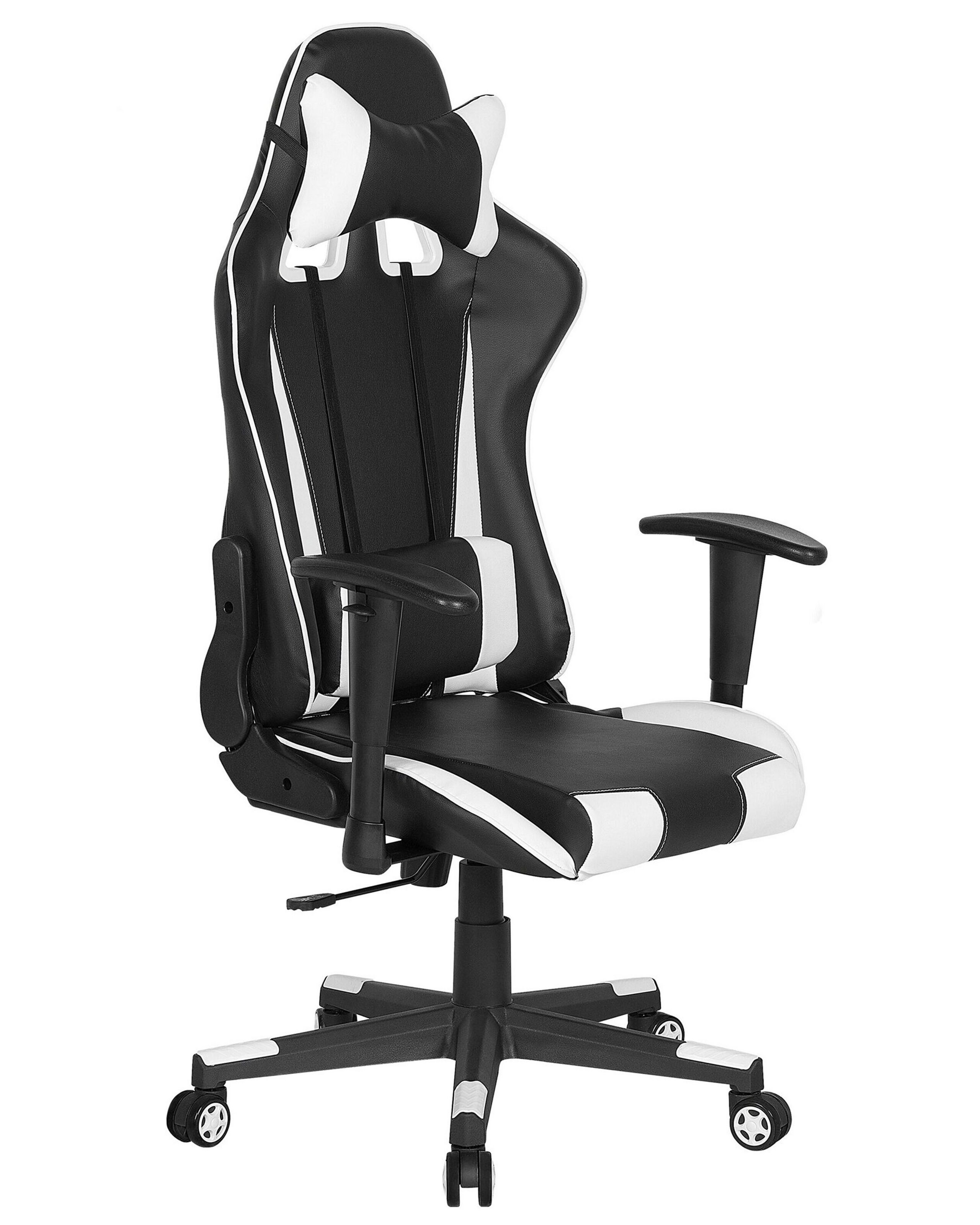 Faux Leather Reclining Office Chair Black with White GAMER - Gemini Interiors