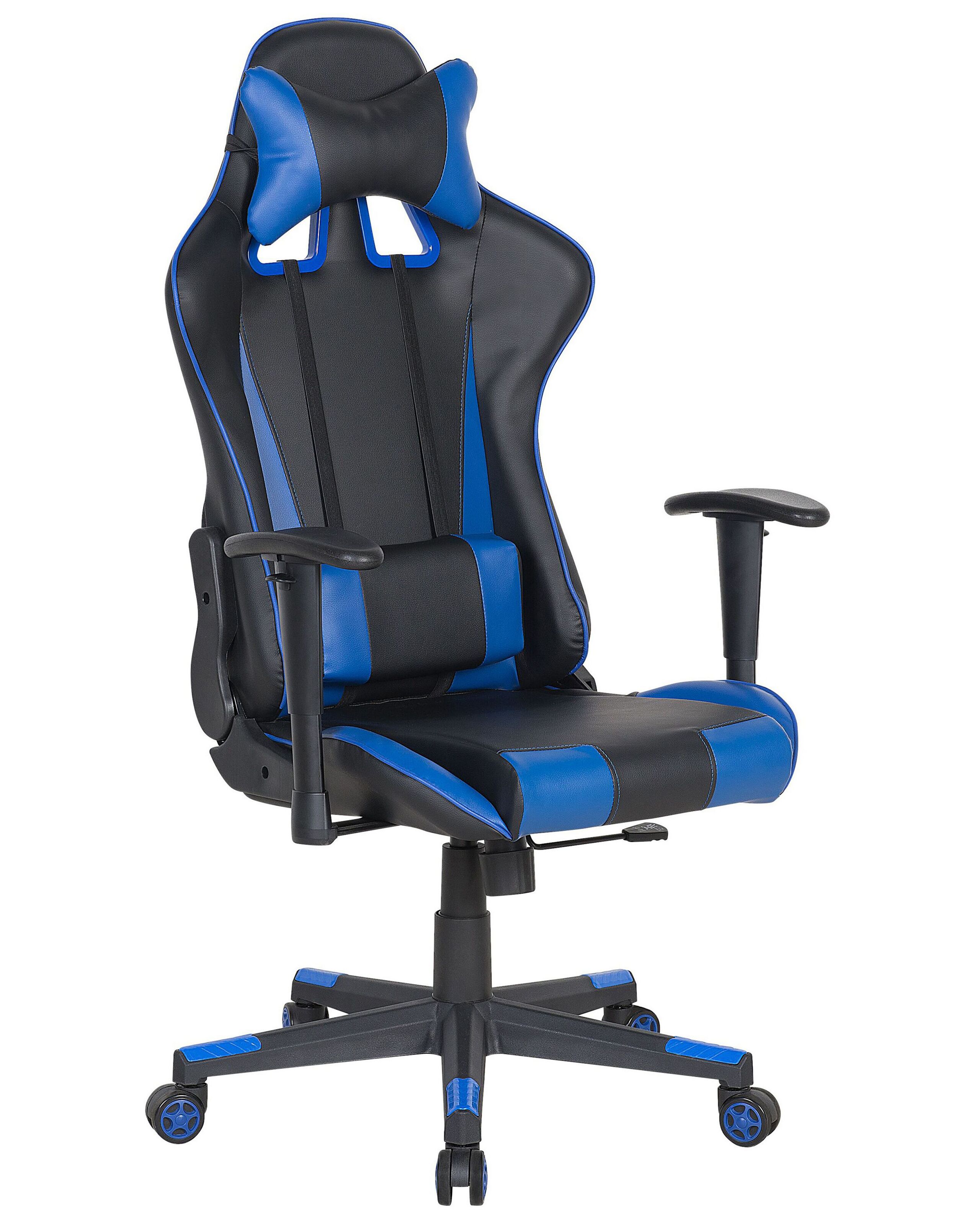 Faux Leather Reclining Office Chair Black with Blue GAMER - Gemini Interiors