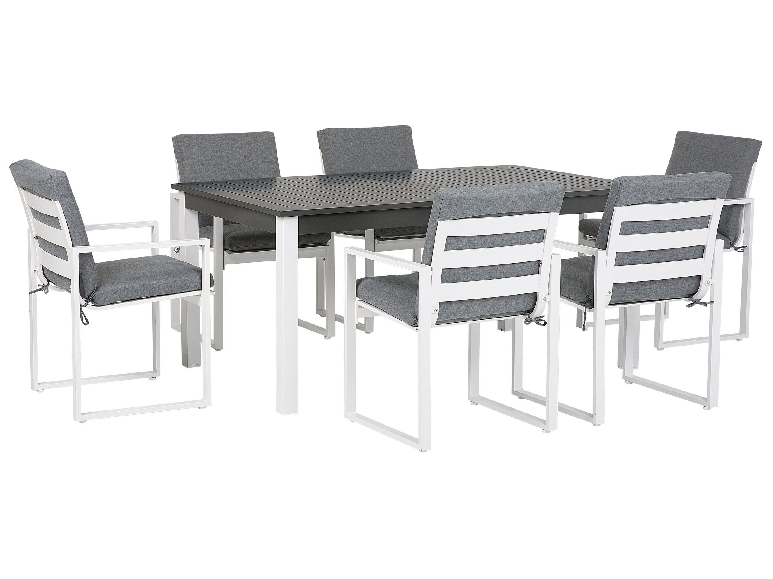6 Seater Metal Garden Dining Set Grey PANCOLE - Gemini Interiors