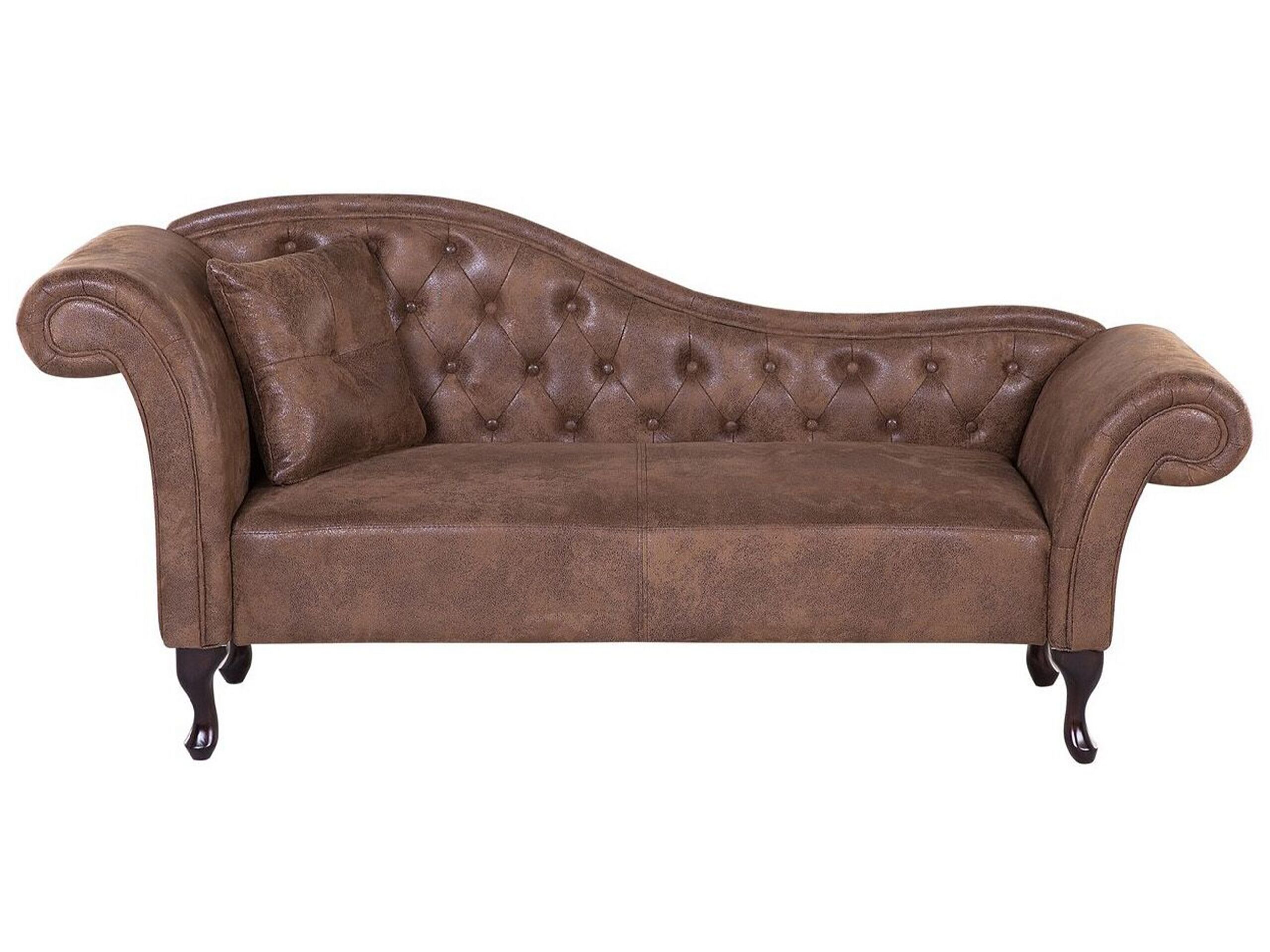 Left Hand Chaise Lounge Faux Suede Brown LATTES - Gemini Interiors
