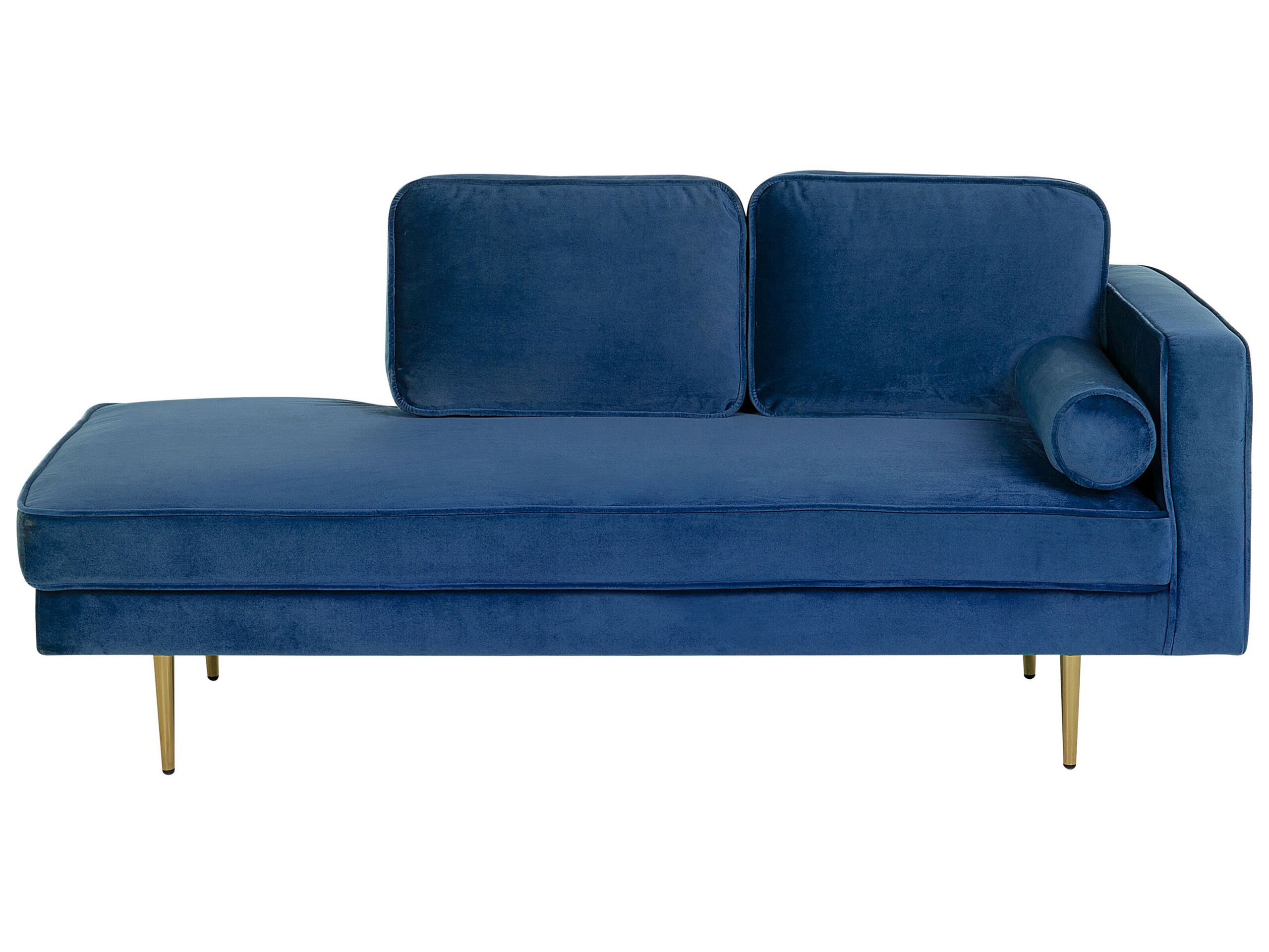 Right Hand Velvet Chaise Lounge Navy Blue MIRAMAS - Gemini Interiors