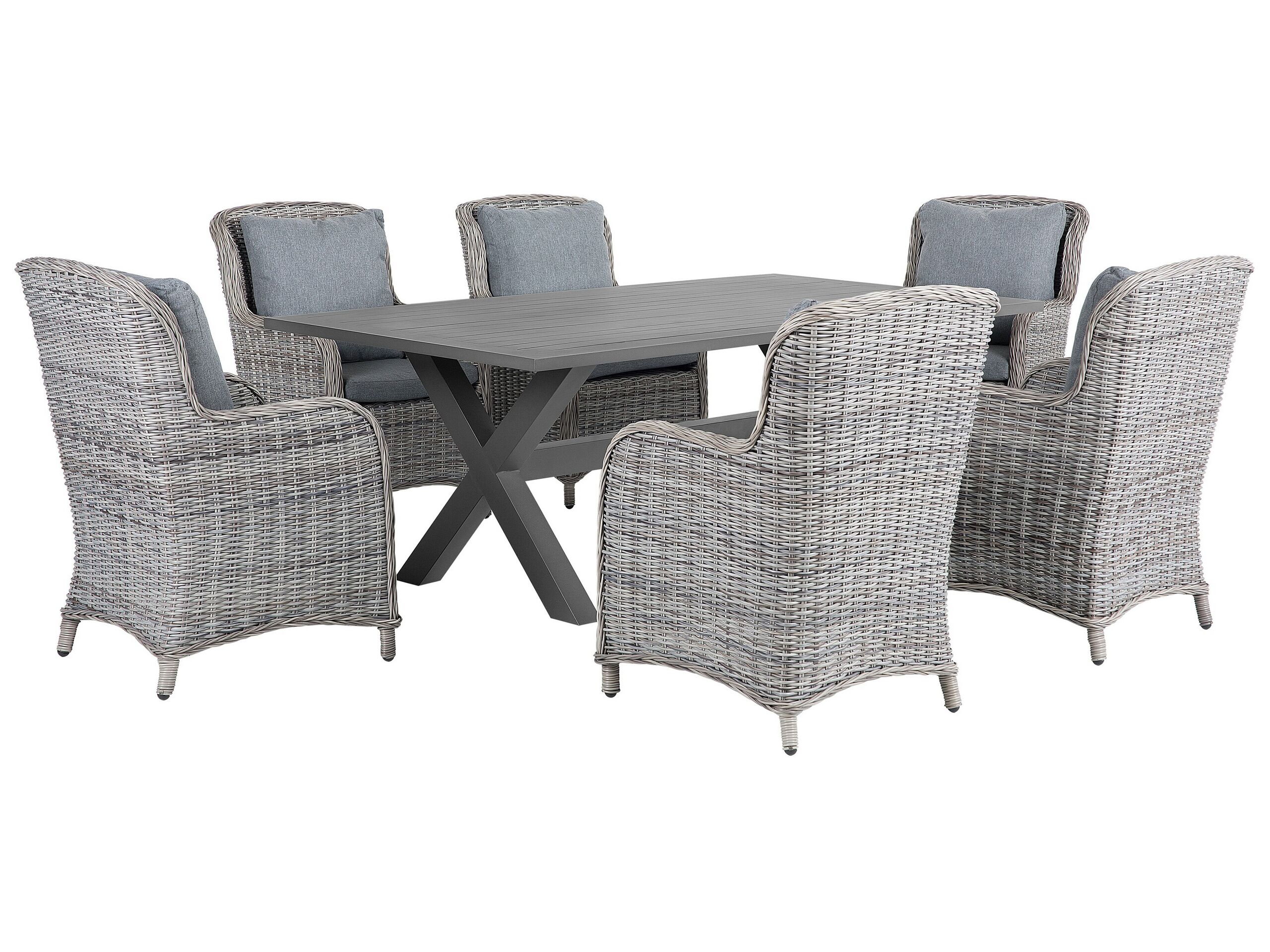 6 Seater PE Rattan Garden Dining Set Grey CASCAIS - Gemini Interiors