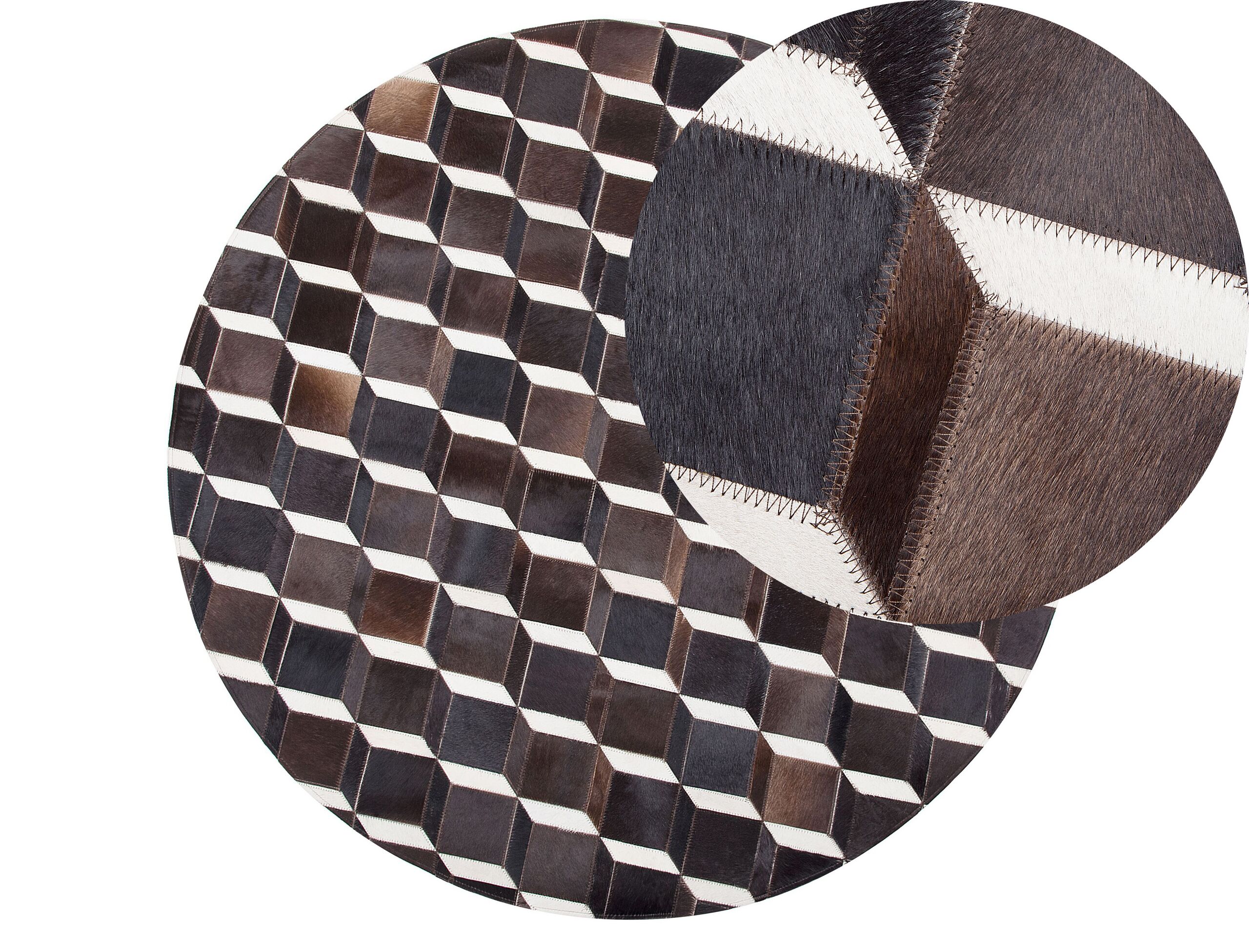 Round Cowhide Area Rug 140cm Brown - Gemini Interiors