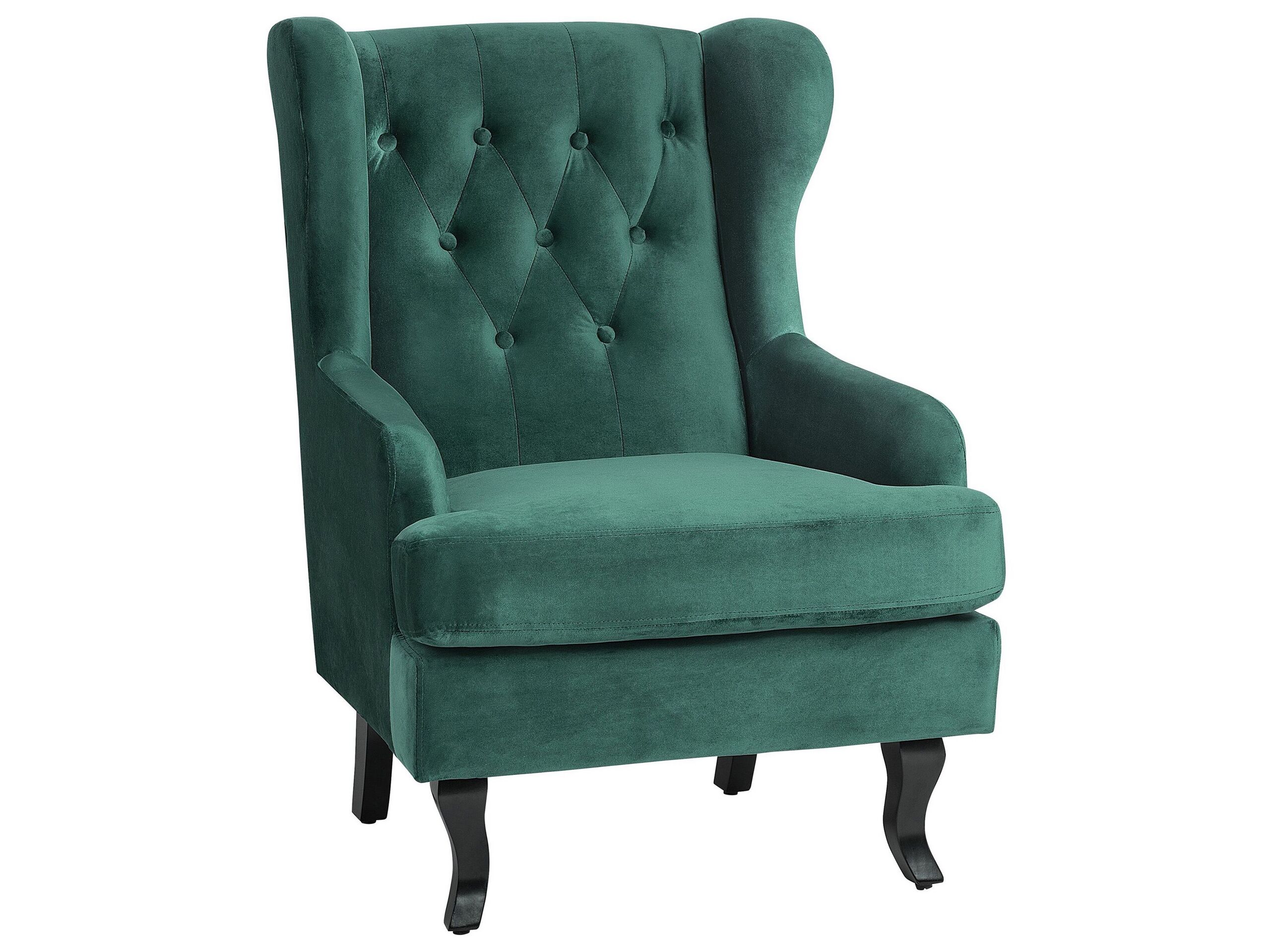Velvet Fabric Wingback Chair Dark Green ALTA - Gemini Interiors