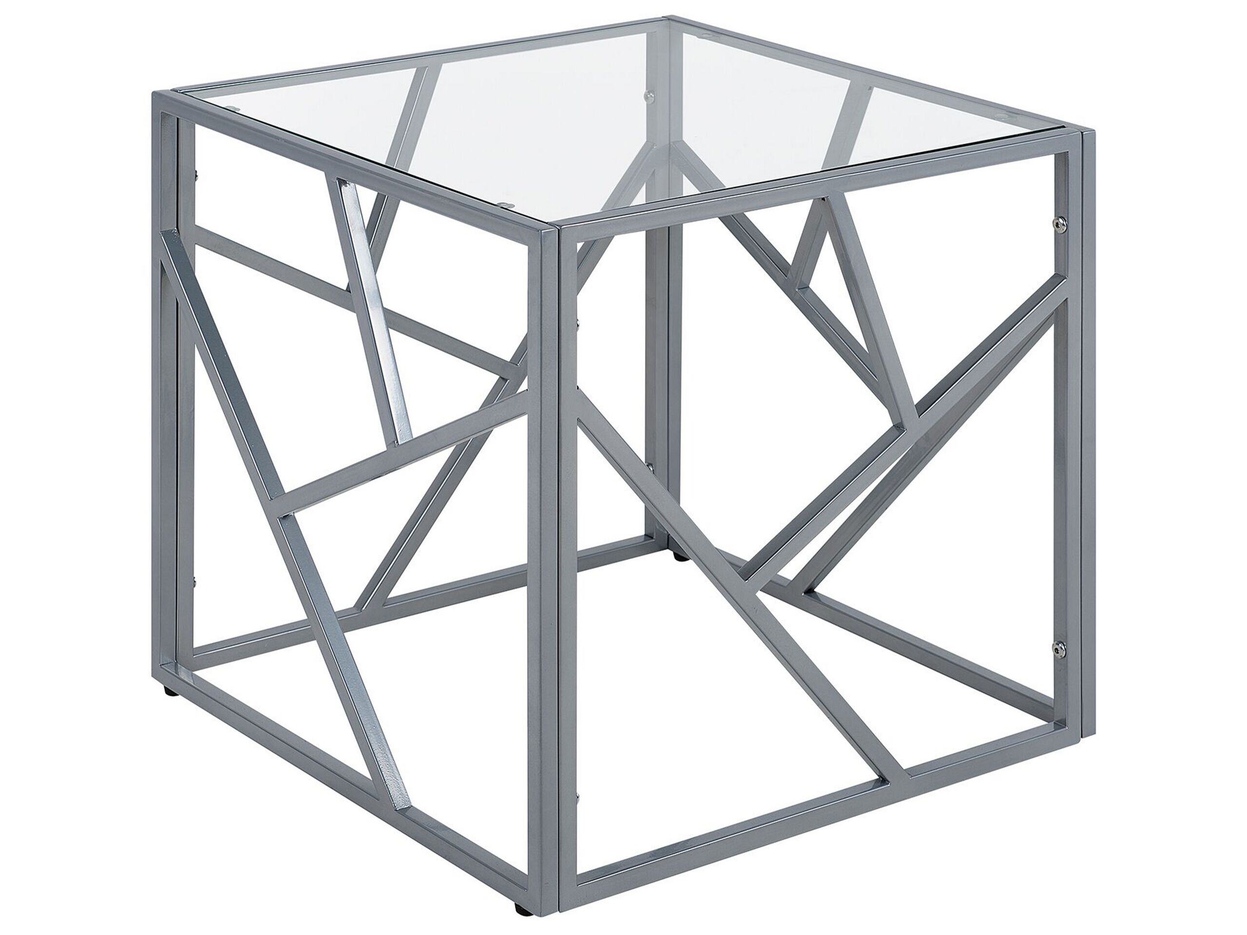 Glass Top Side Table Silver ORLAND - Gemini Interiors