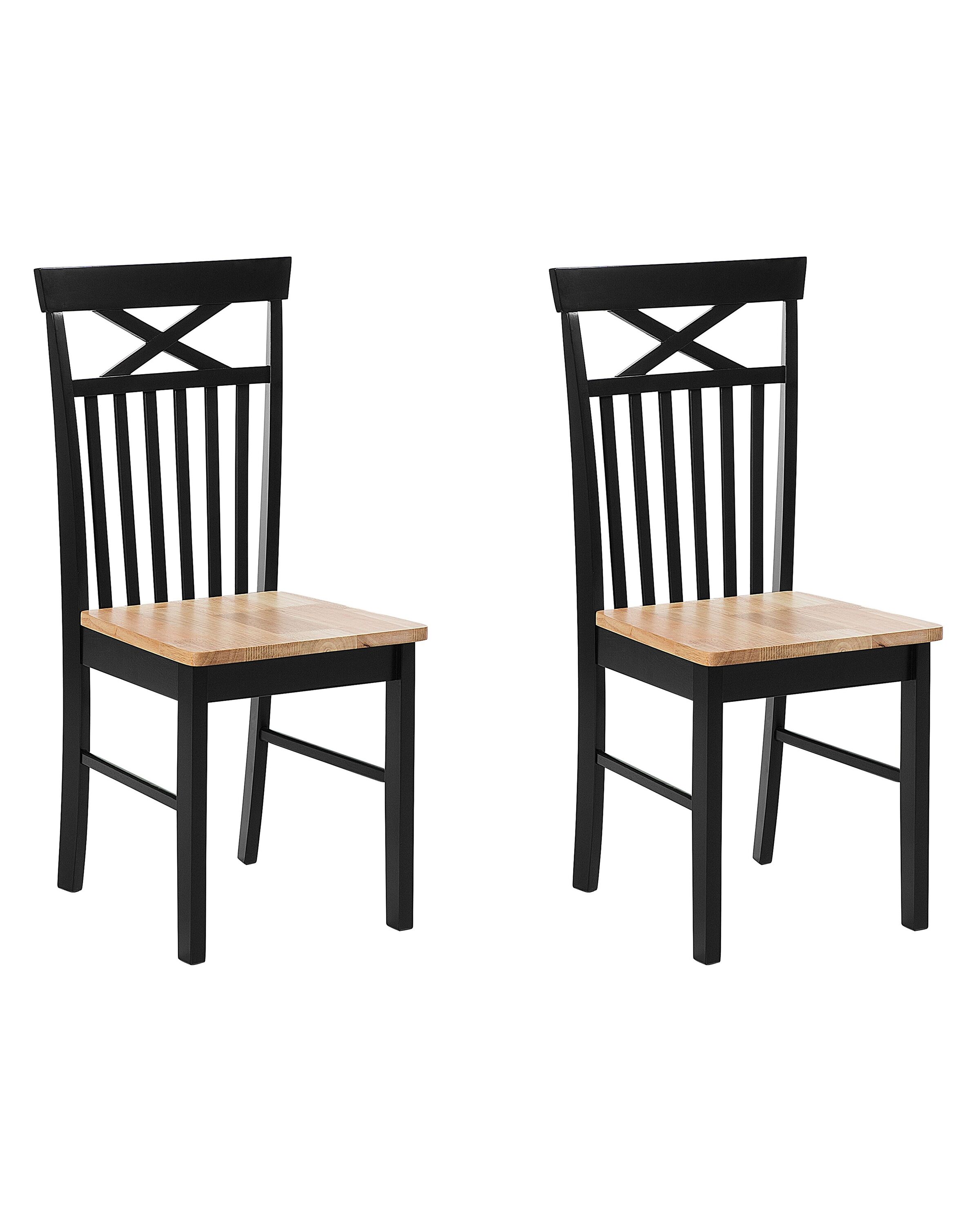 Set of 2 Wooden Dining Chairs Light Wood and Black HOUSTON - Gemini Interiors